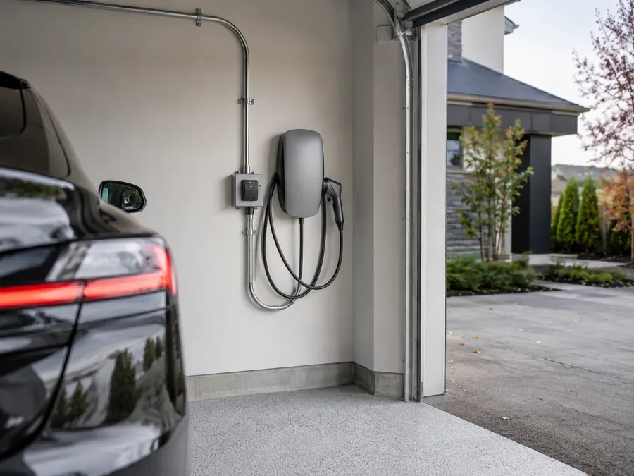 Level 2 EV charger installed in a residential garage