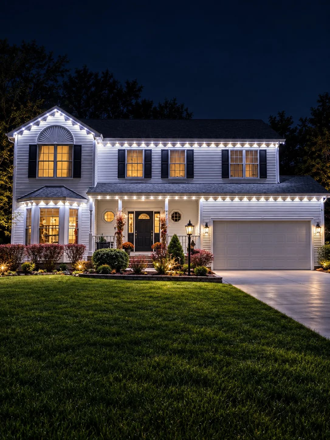 Ai Rendered Warm White Permanent Lighting Colonial Home