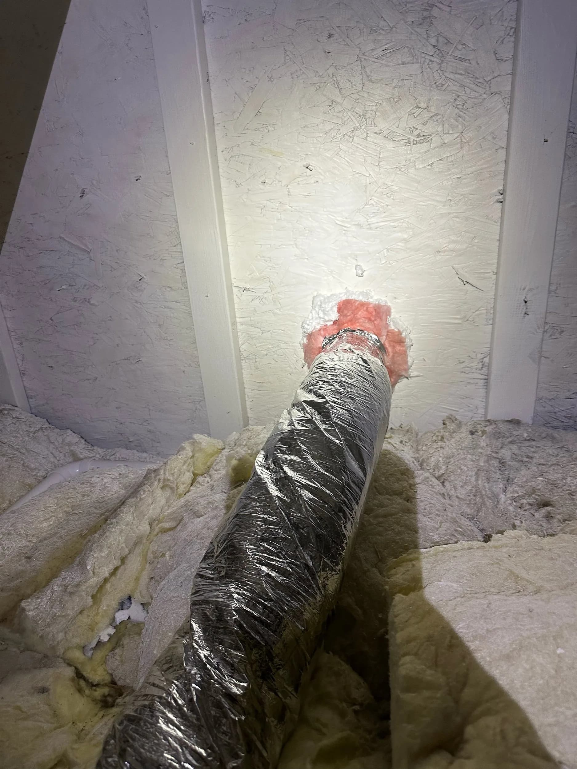Attic Flex Duct Joint Connection Closeup