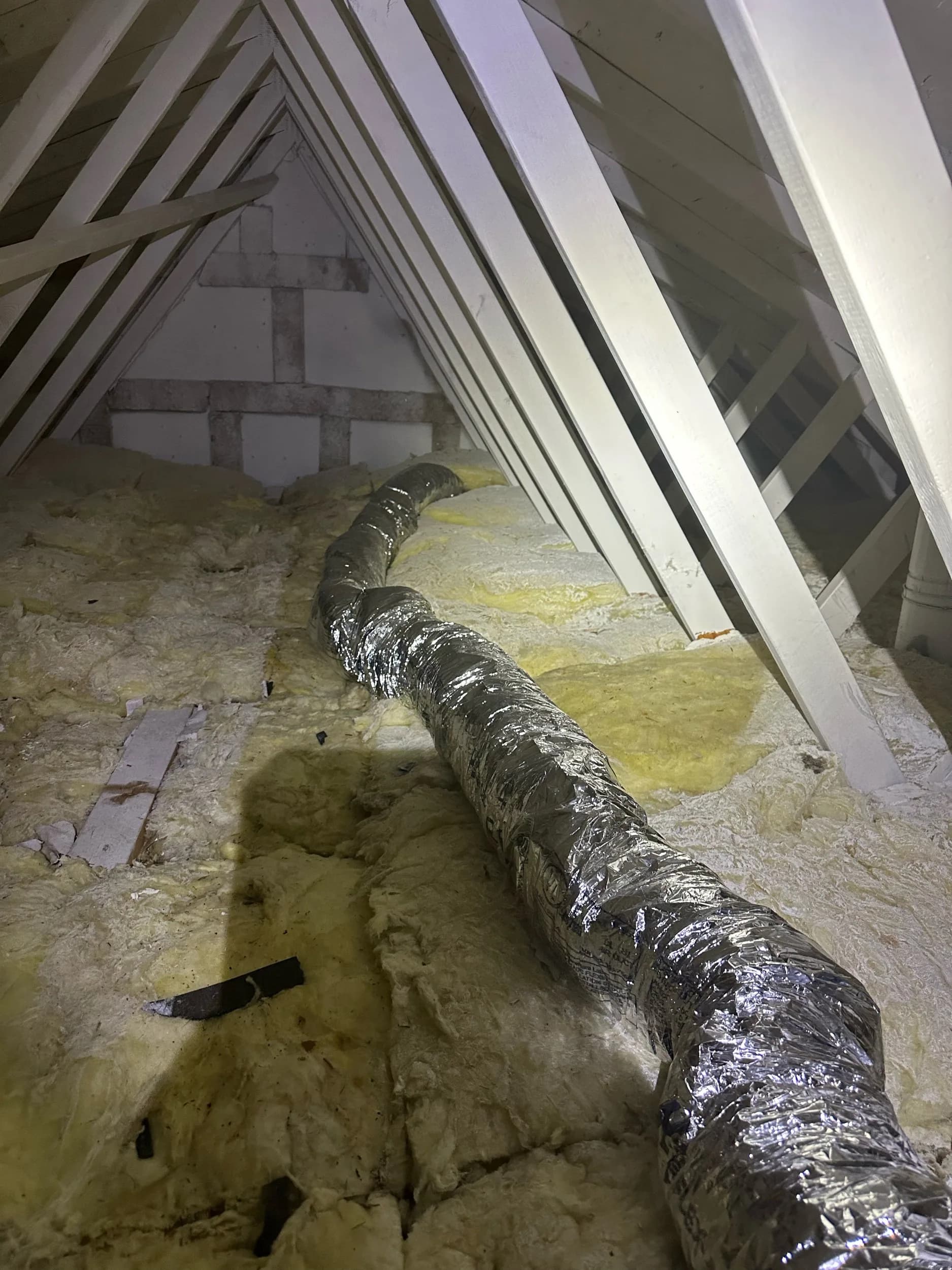 Attic Flex Duct Run Near Roof Peak