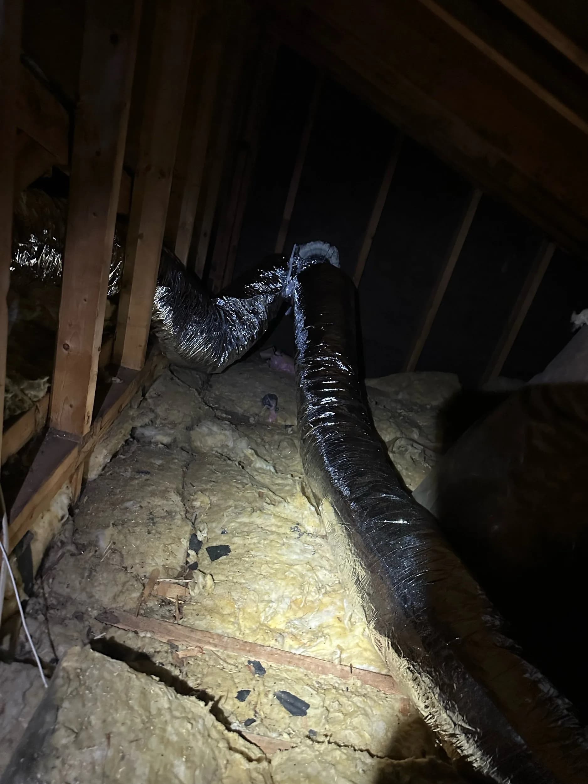 Attic HVAC Flex Duct Over Blown In Insulation