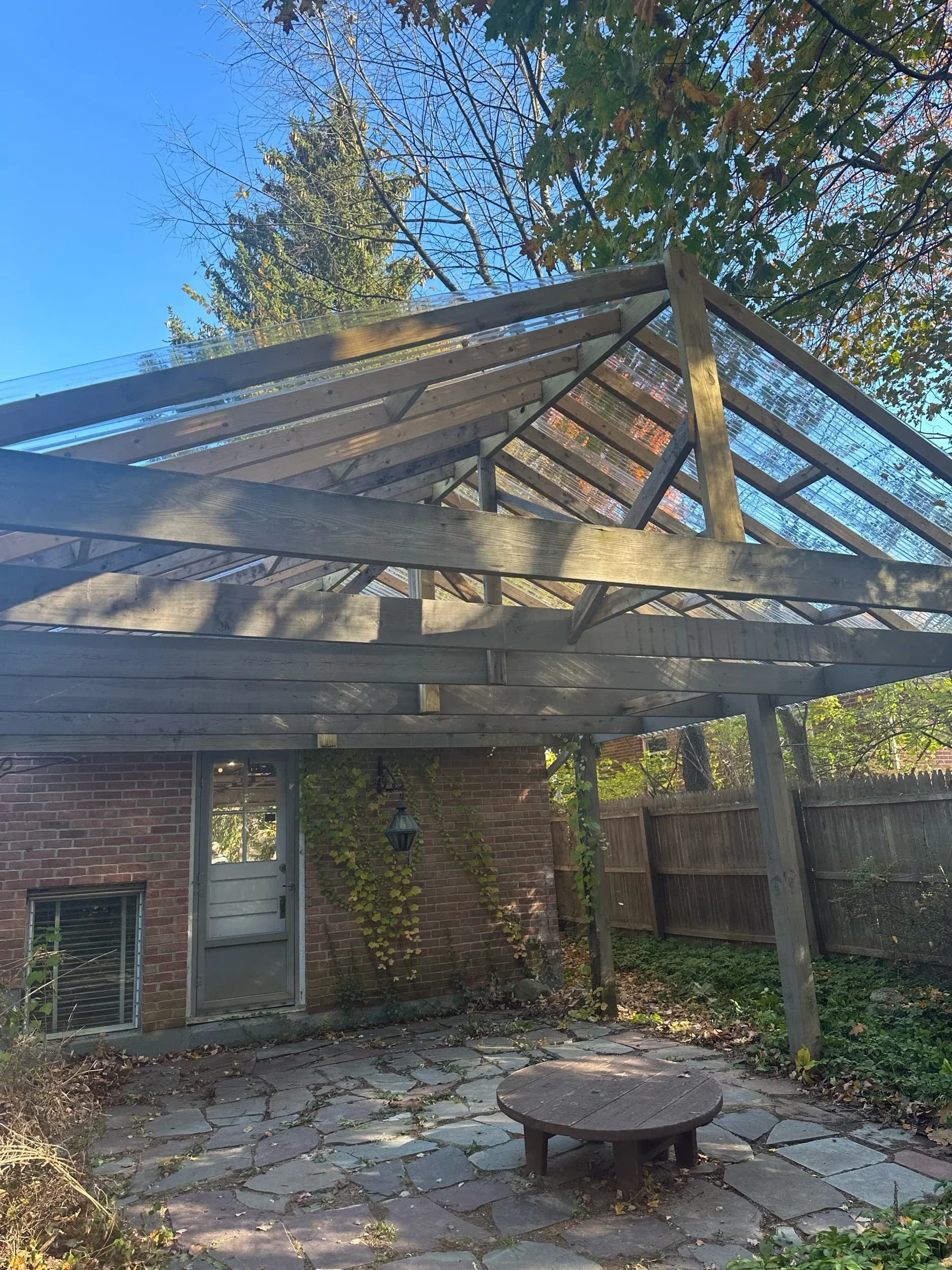 Backyard Wood Pergola Corrugated Roof Frame Angle 1