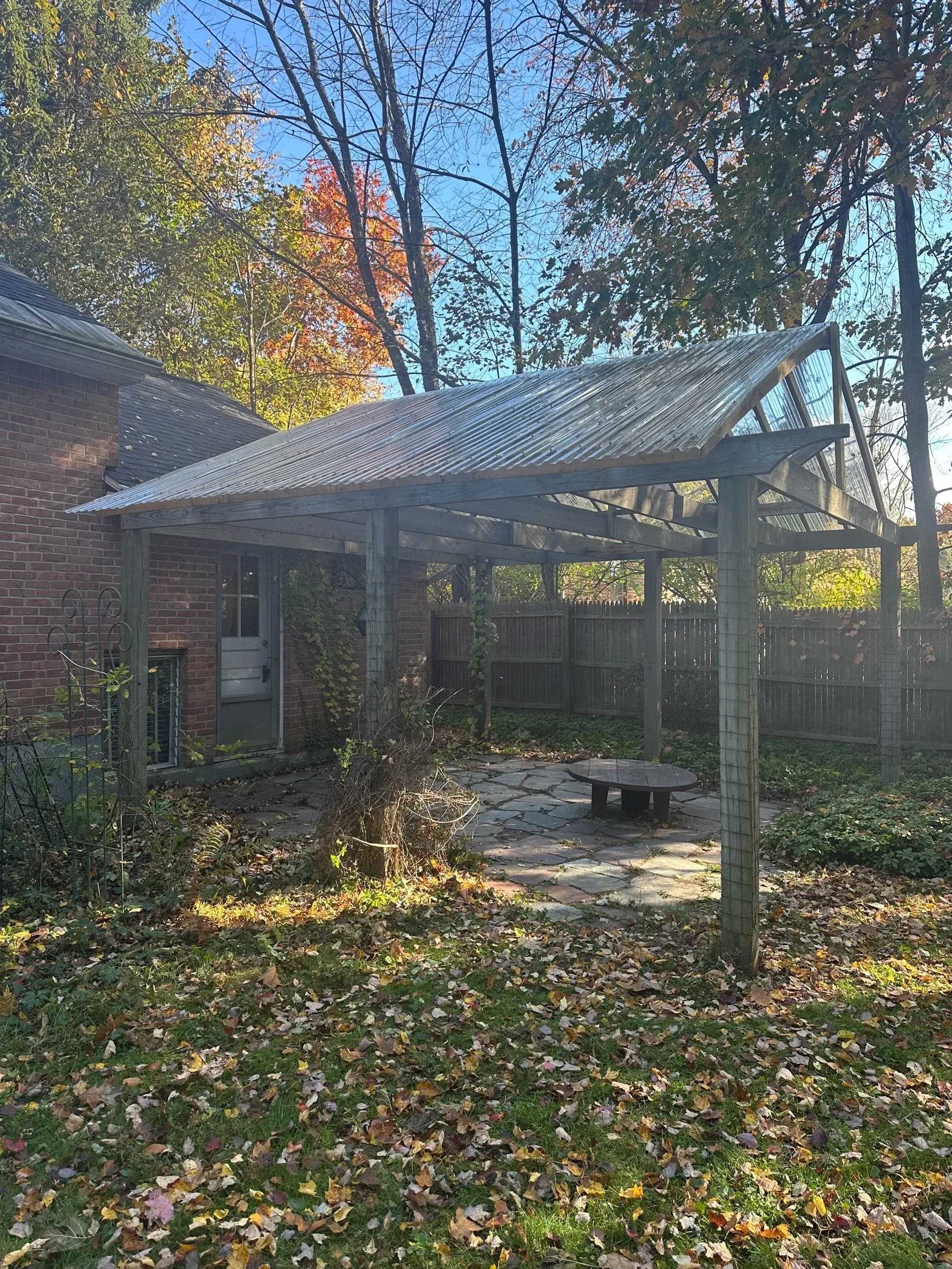 Backyard Wood Pergola Corrugated Roof Frame Angle 2