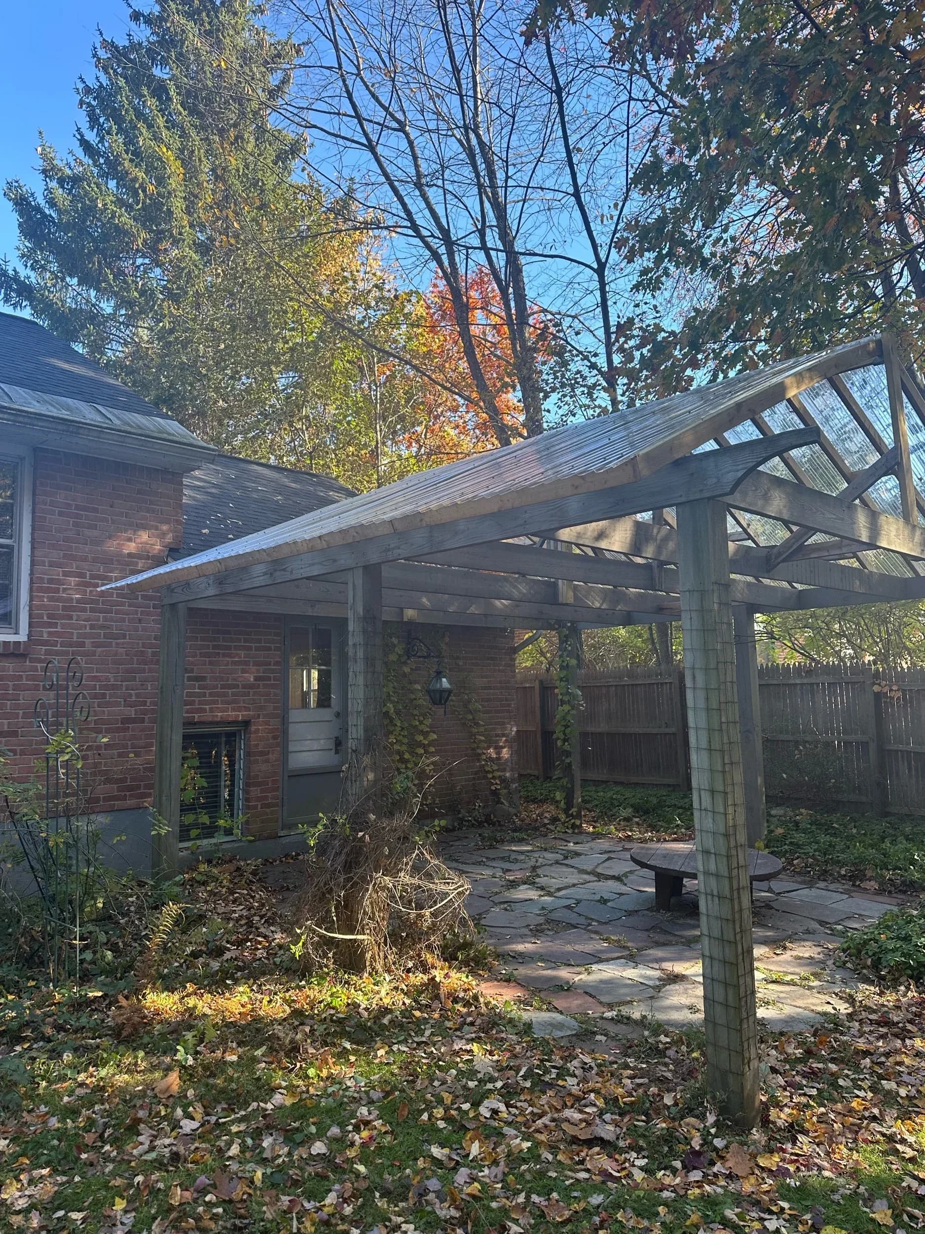 Backyard Wood Pergola Corrugated Roof Frame Angle 3