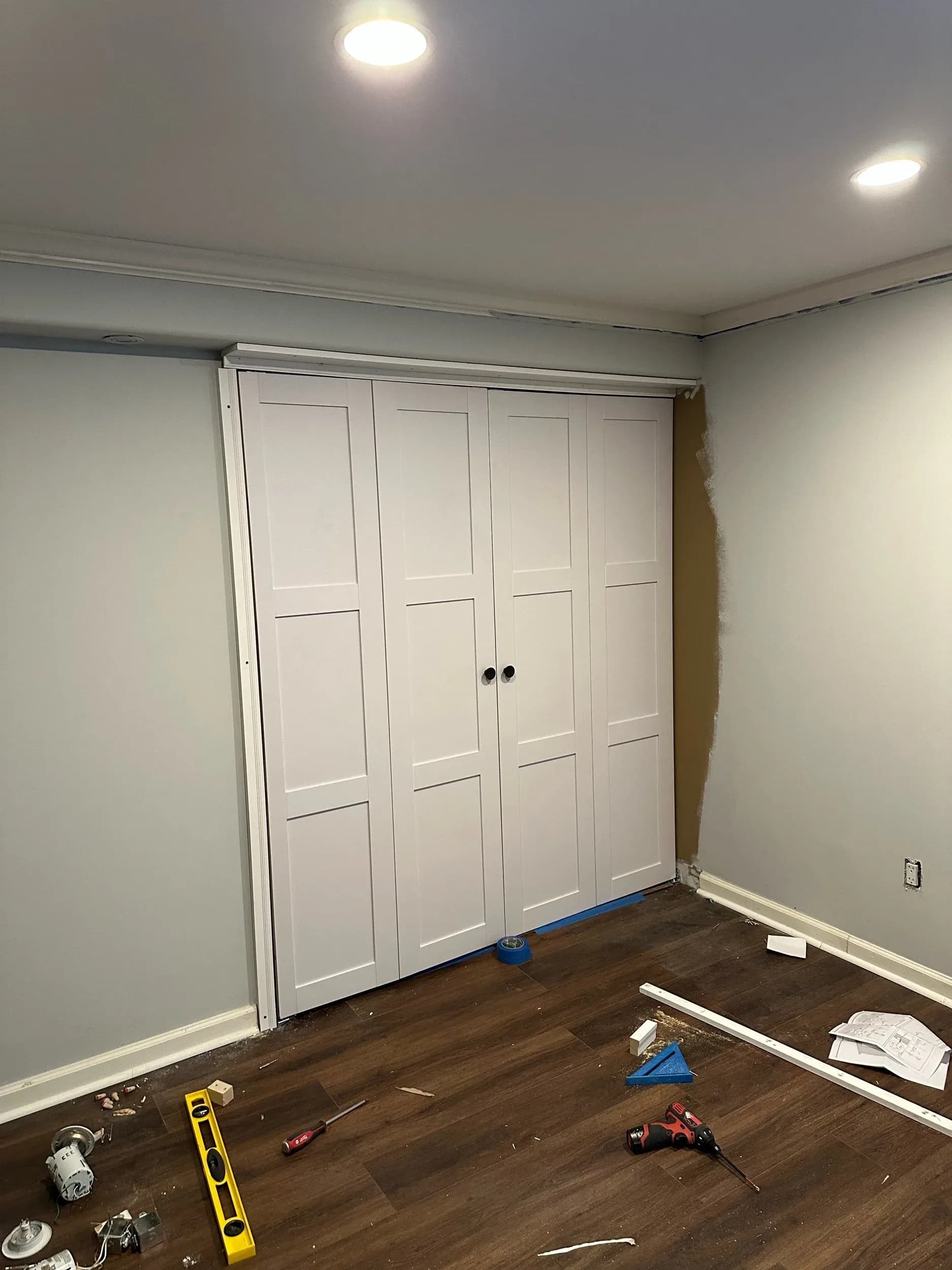 Basement Closet Doors Recessed Lighting Renovation