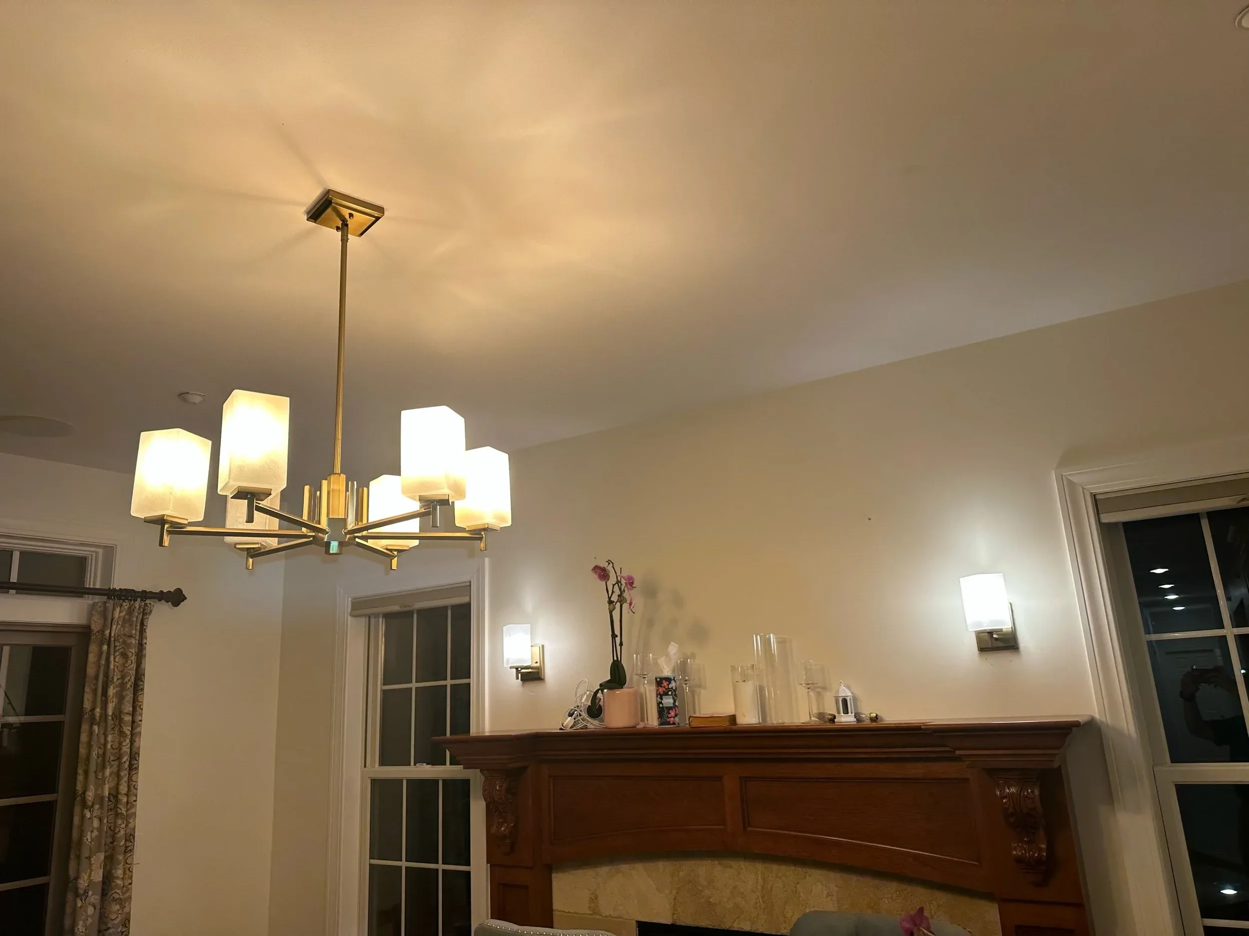 Brass Chandelier And Wall Sconces Living Room Lighting
