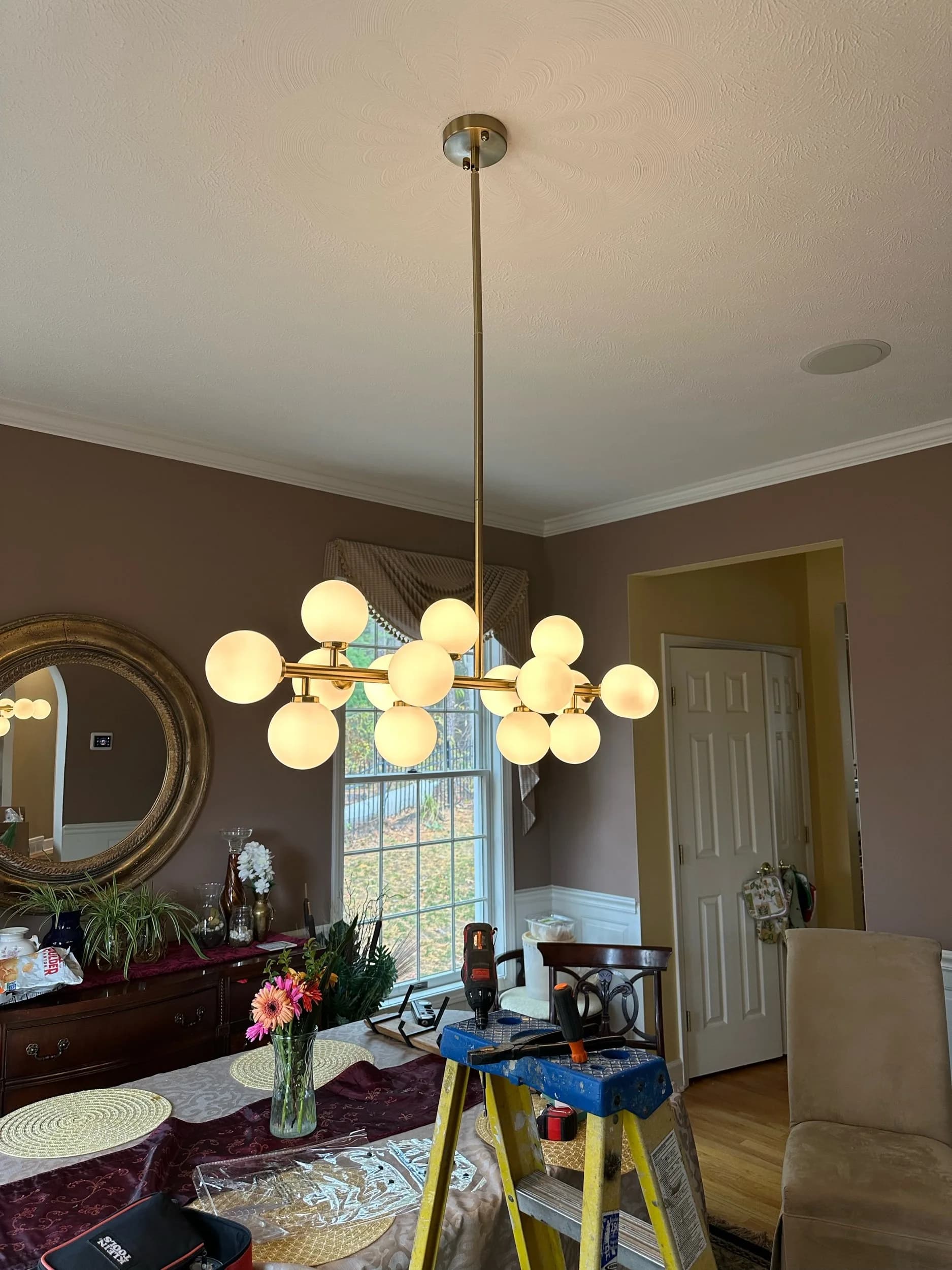 Brass Globe Chandelier Dining Room Install