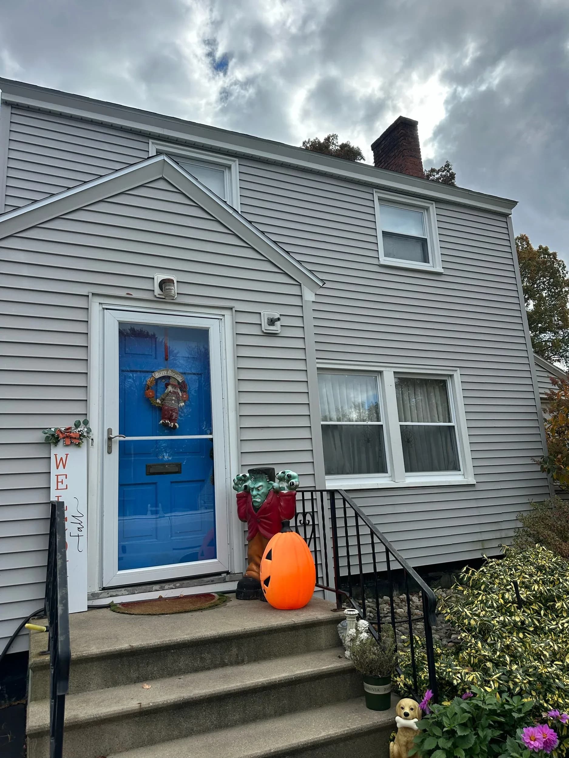 Cape Style Home Blue Front Door Before Shutters