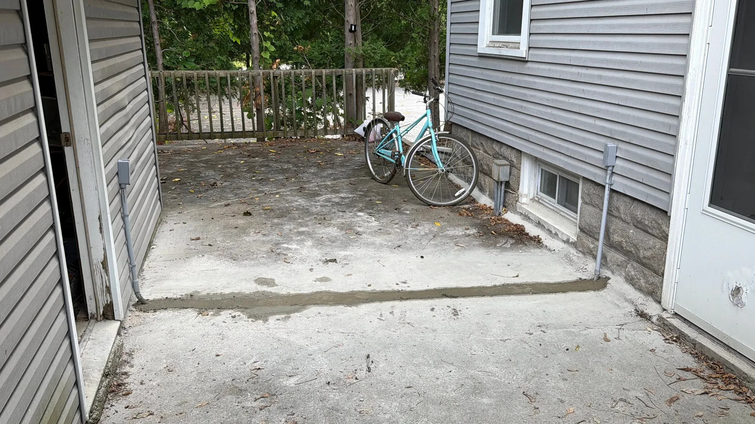 Concrete Patio Slab Pour Foundation Edge Teal Bicycle