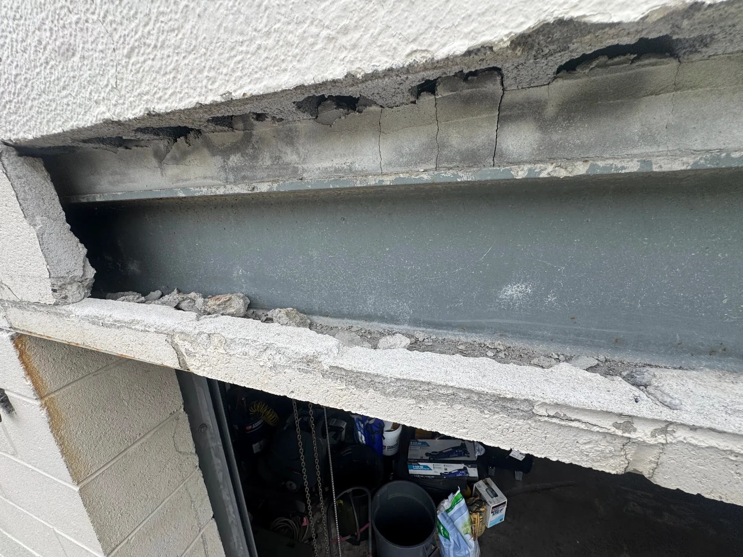 Cracked Block Garage Door Header Steel Beam Repair