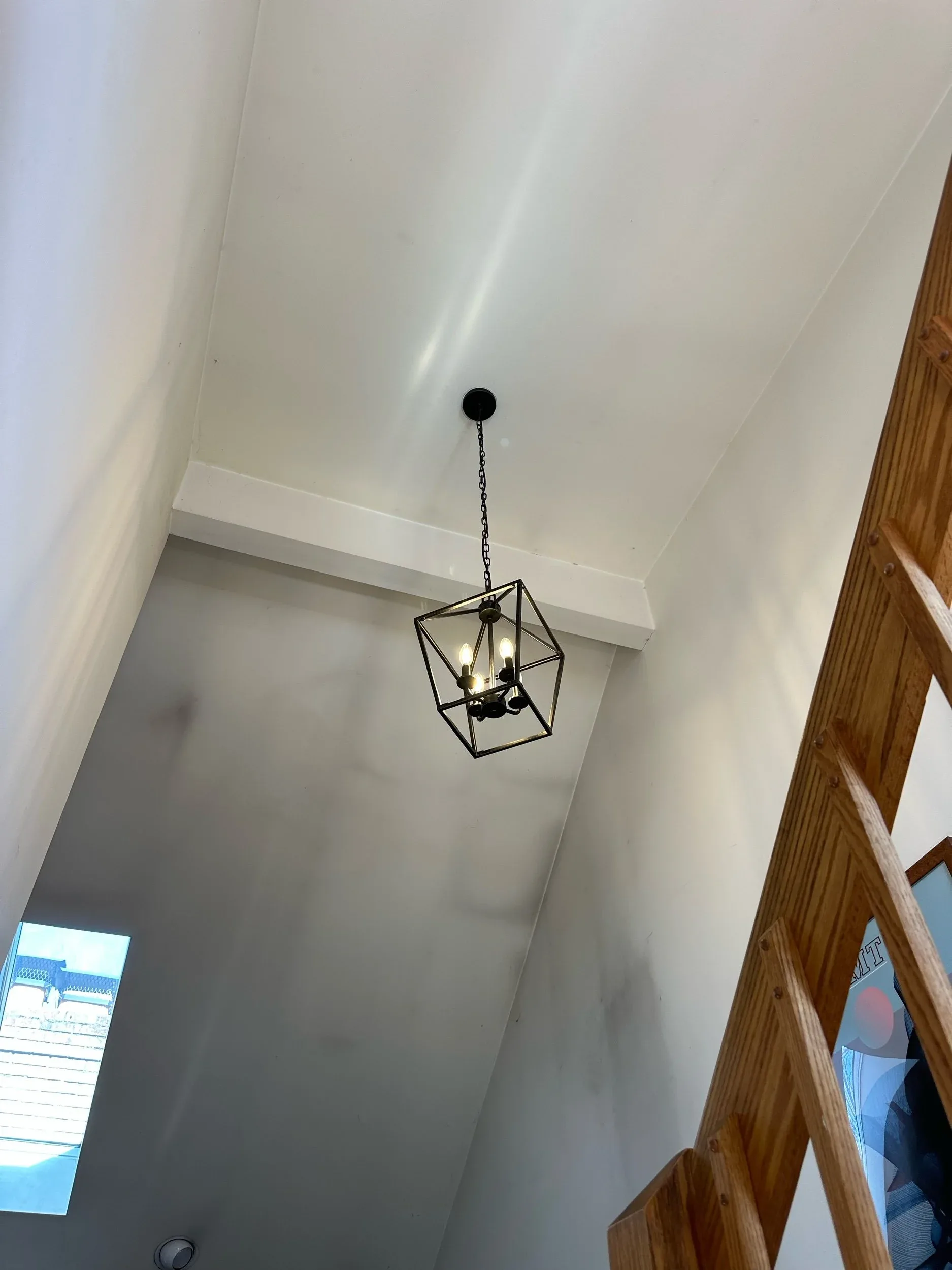 Cube Cage Pendant Light Vaulted Ceiling Installation