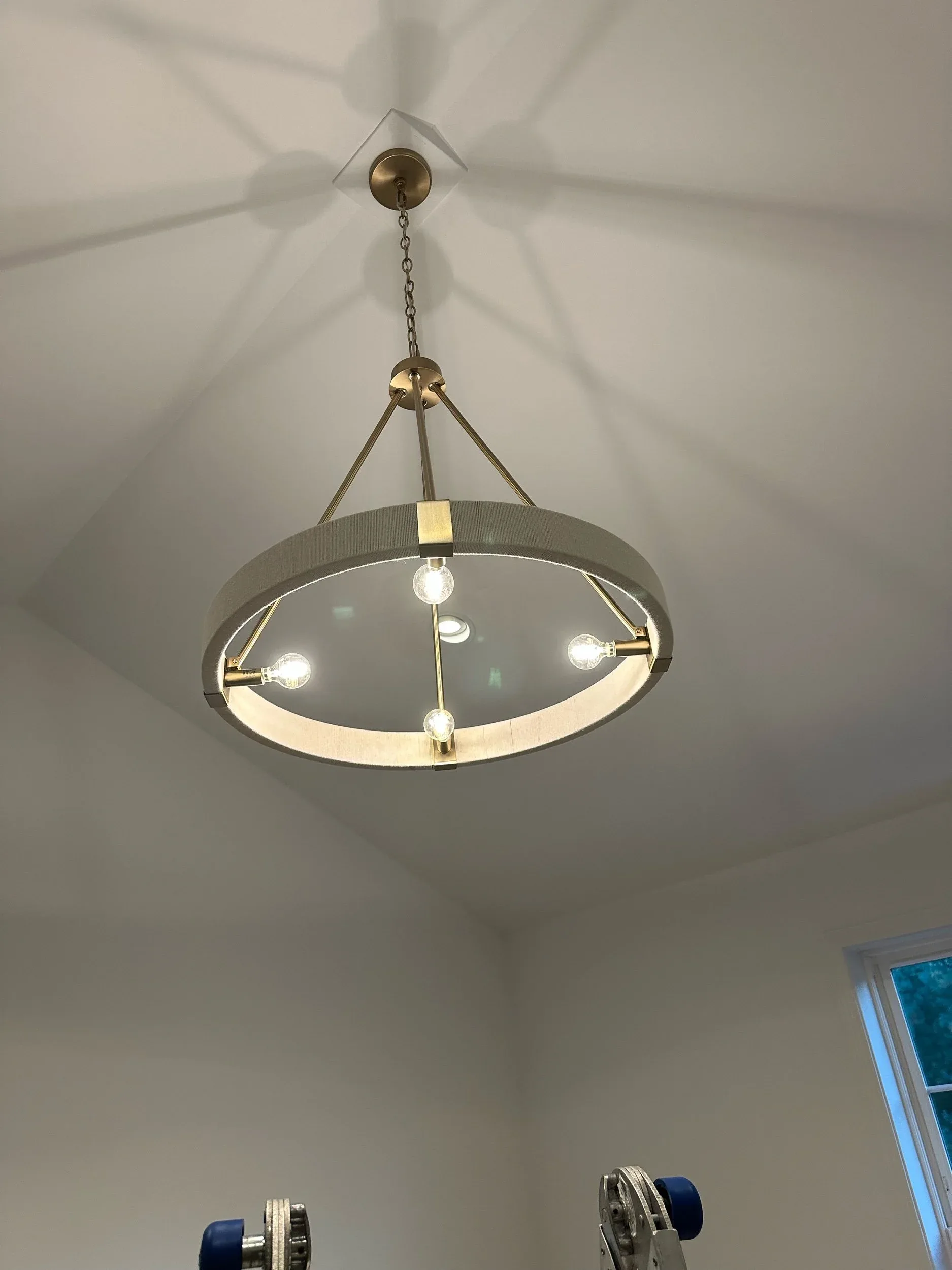 Drum Chandelier Vaulted Ceiling Installation