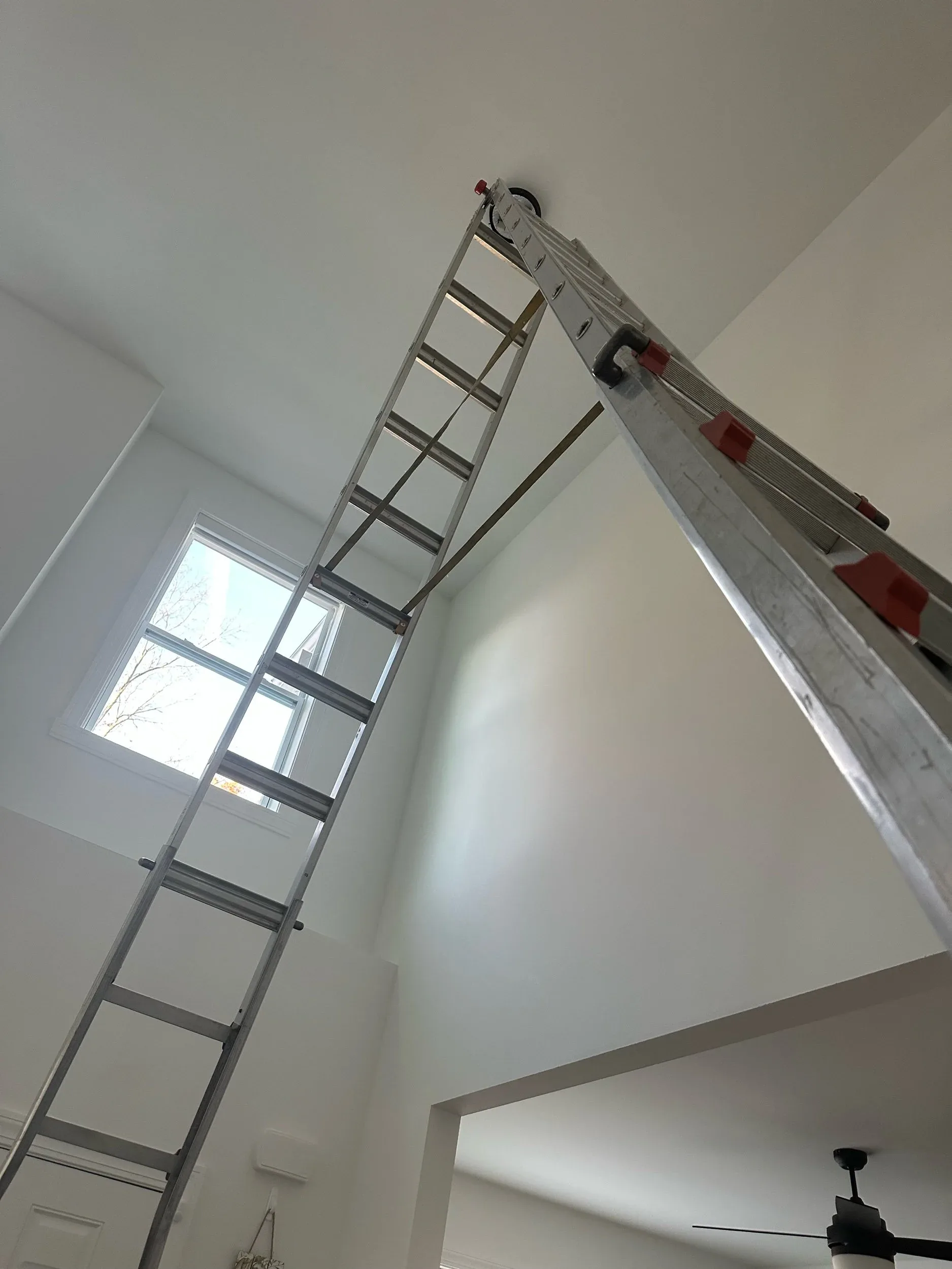 Extension Ladder Vaulted Ceiling Chandelier Prep Window
