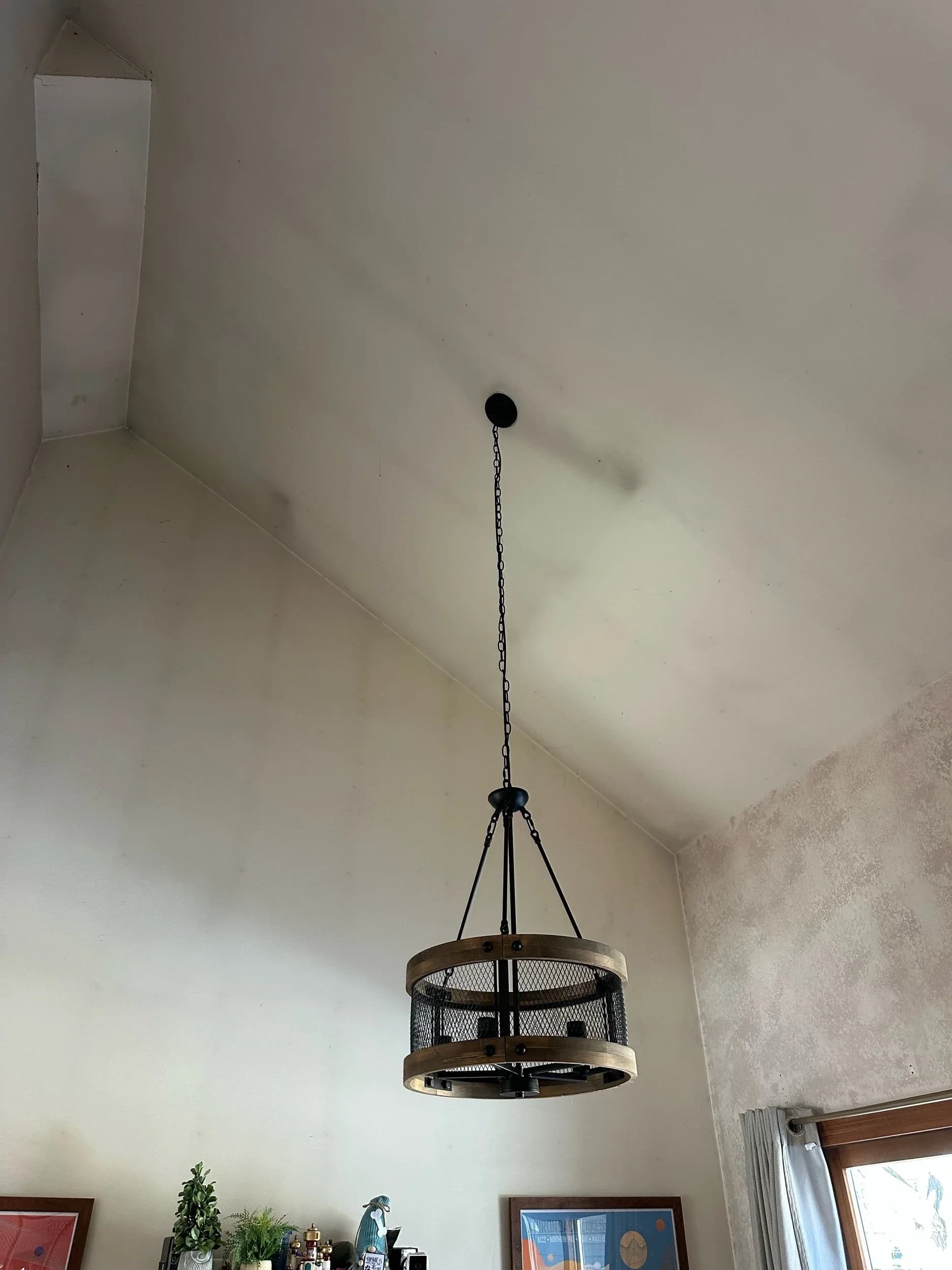 Farmhouse Drum Cage Chandelier Vaulted Ceiling