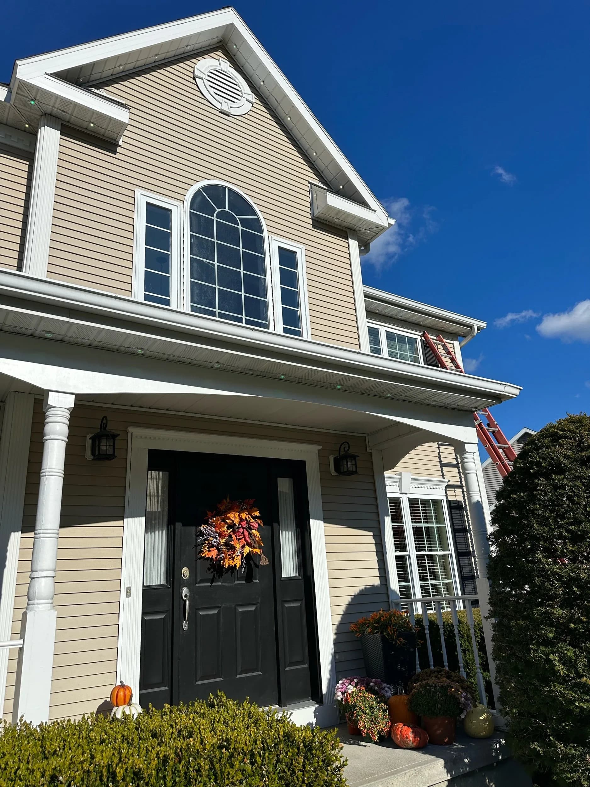 Front Porch Permanent Lighting Green Arched Window