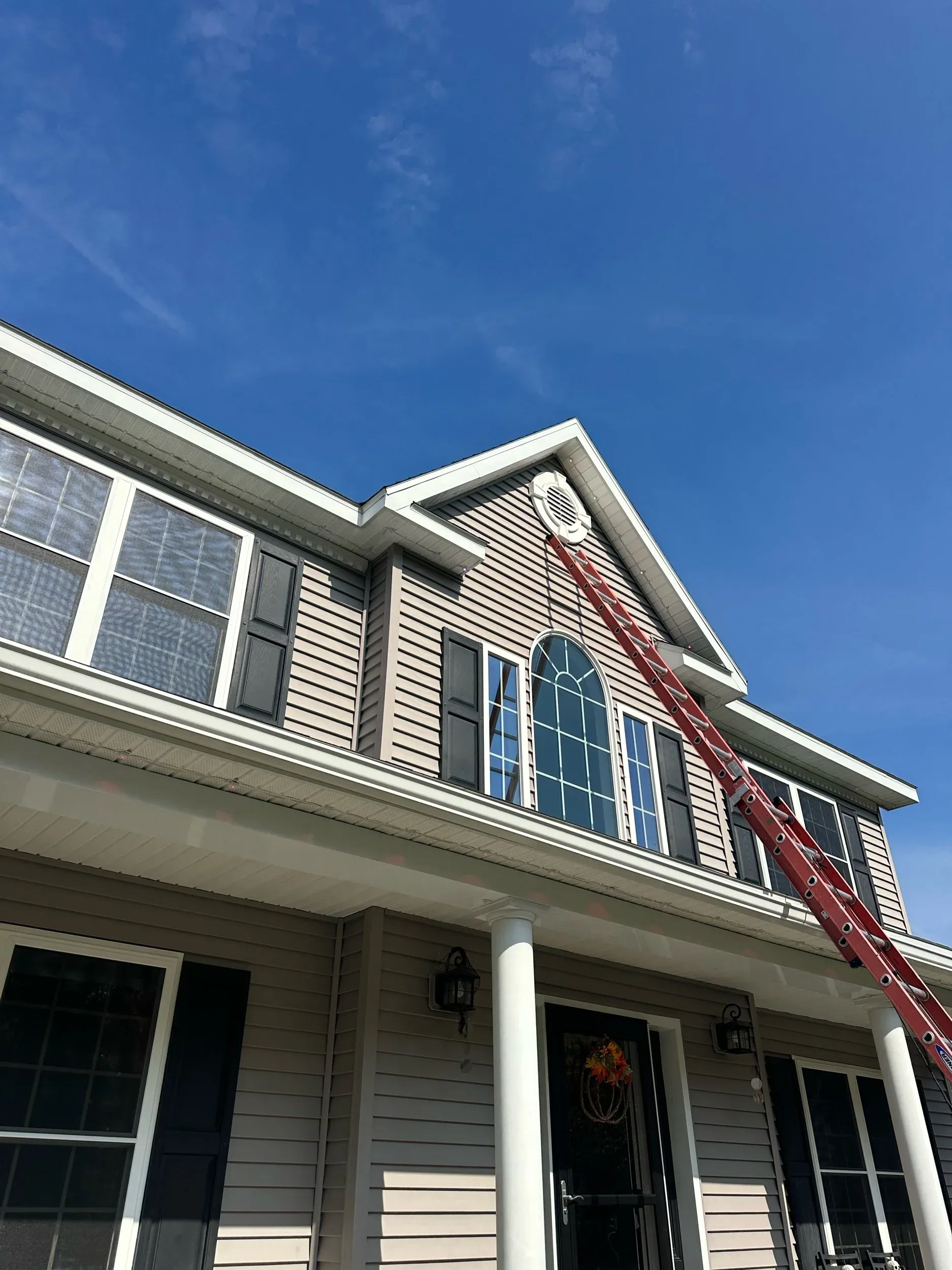 Gable Vent Ladder Arched Window Colonial Closeup