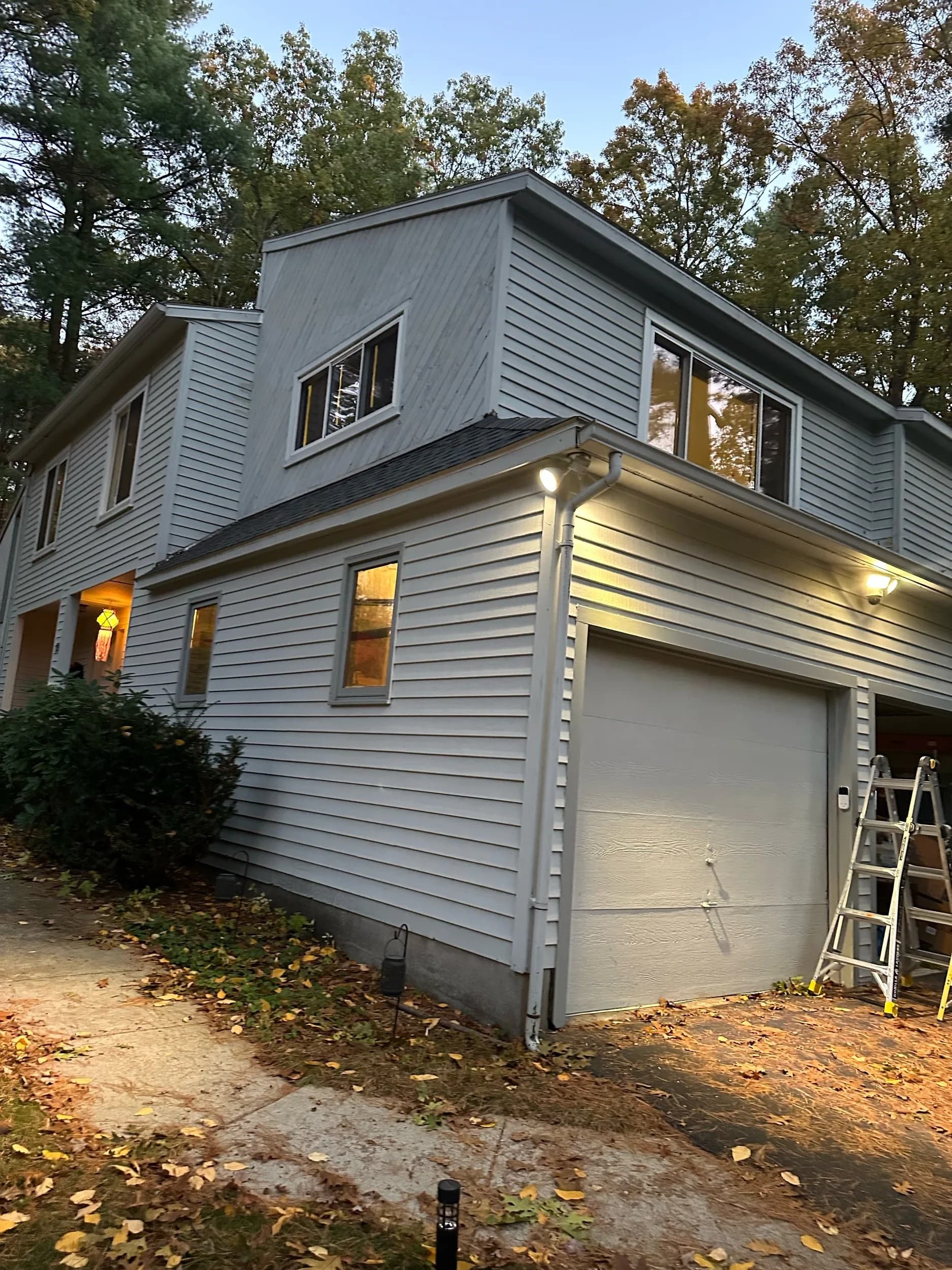 Garage Dormer Exterior Light Fixture Chimney Dusk