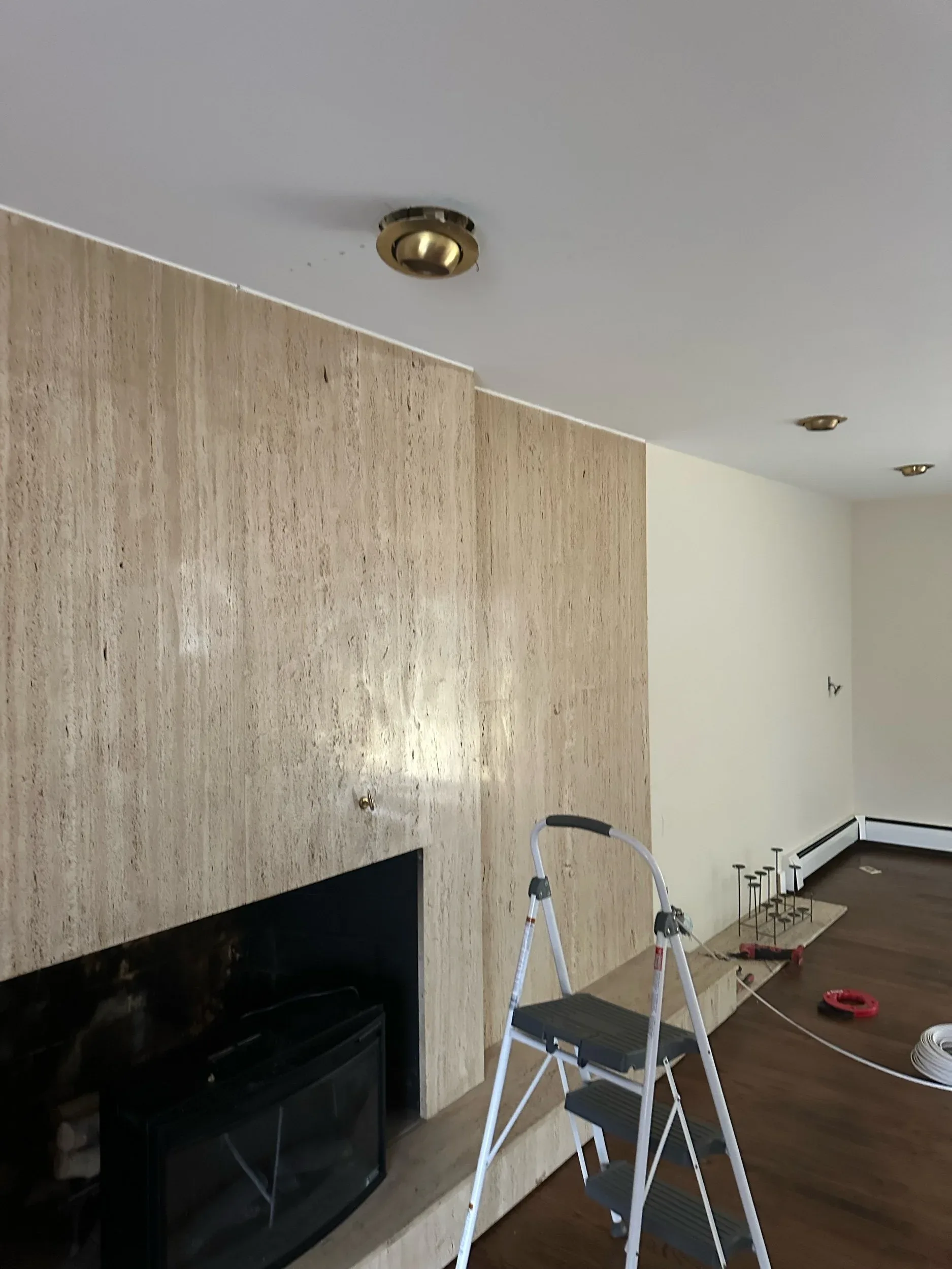 Gold Recessed Lighting Travertine Fireplace Wall Ladder