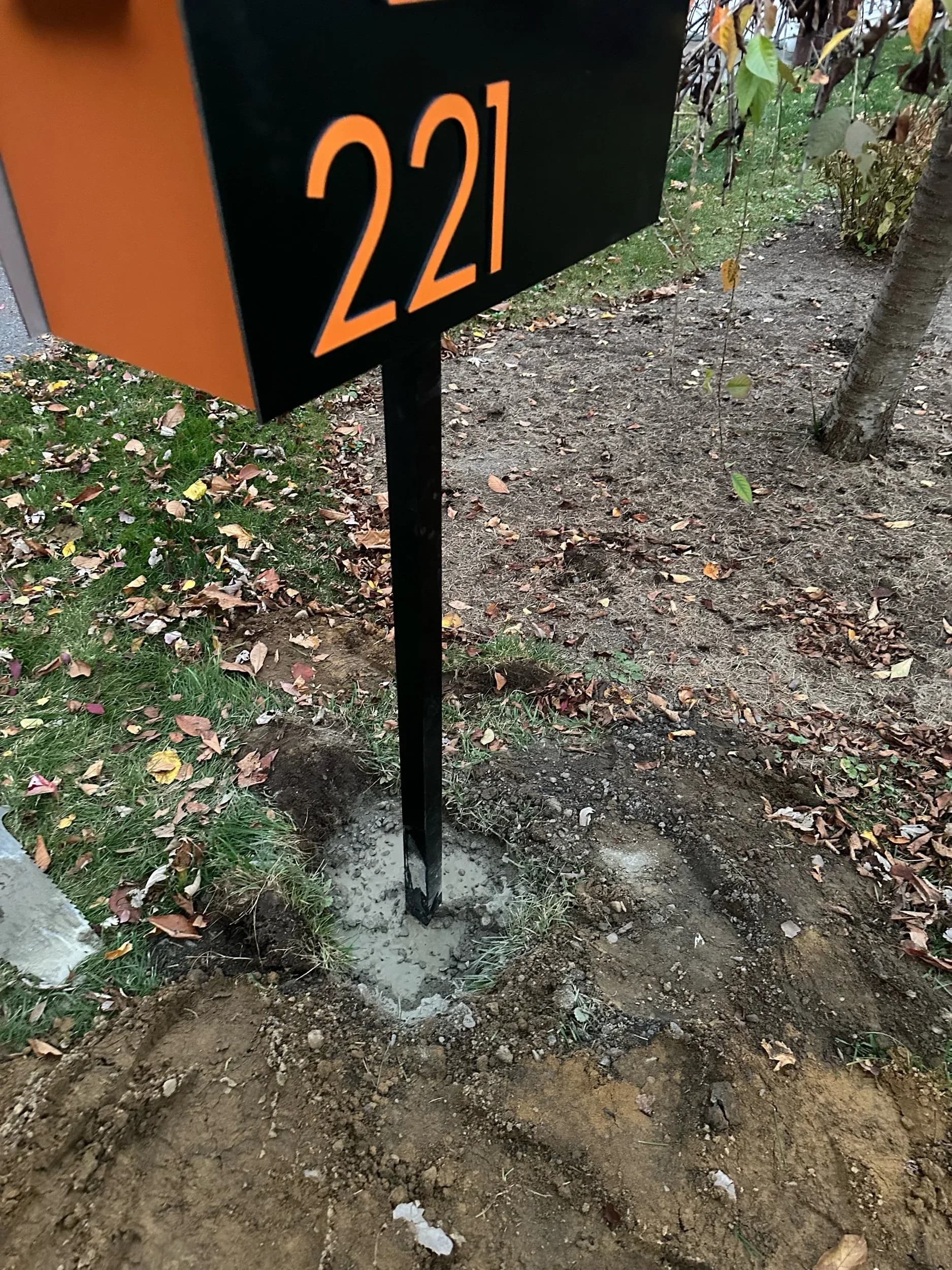 House Number 221 Sign Post Set In Concrete