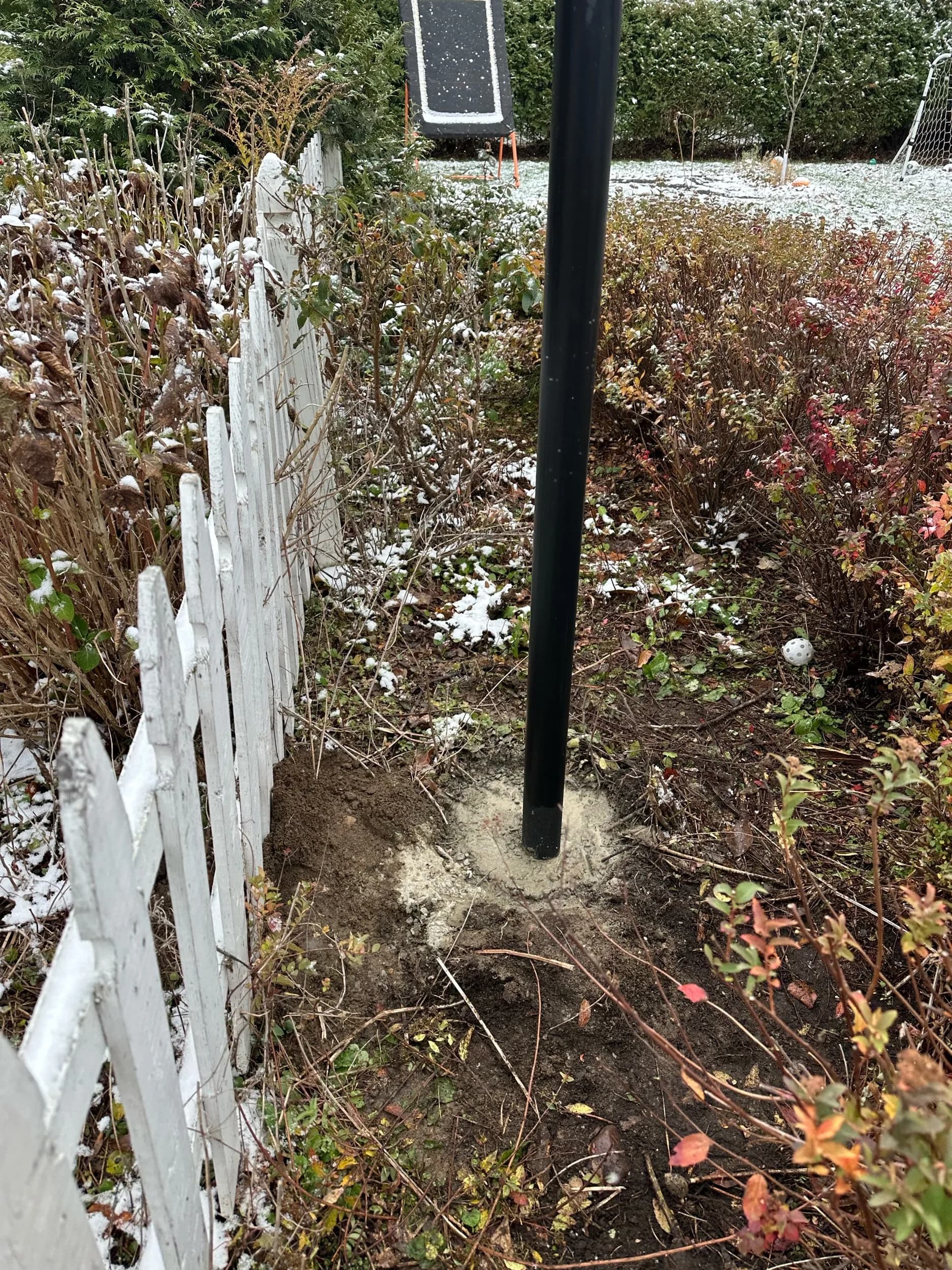 Lamp Post Base Installation Mulch Bed Picket Fence