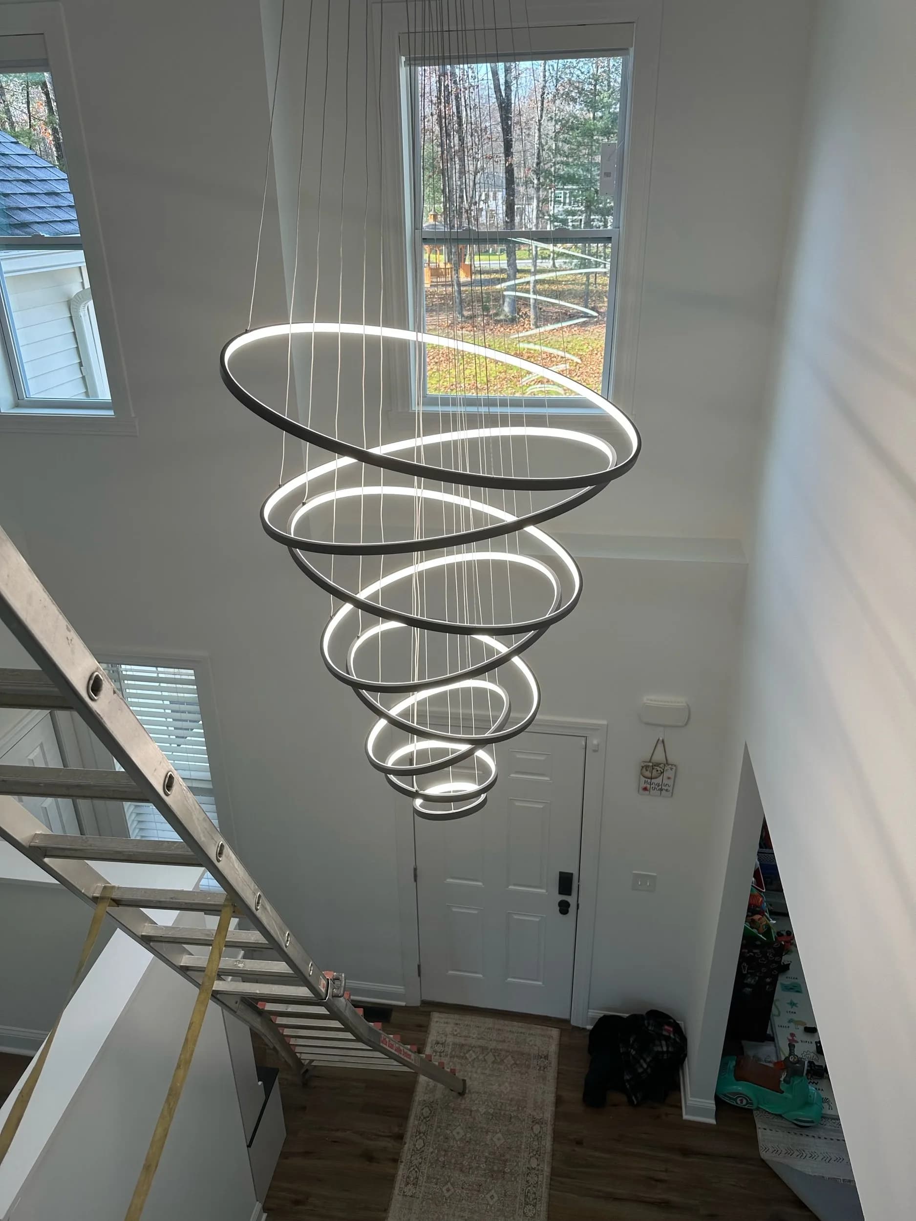 Loft Landing Railing Windows Fall Foliage View