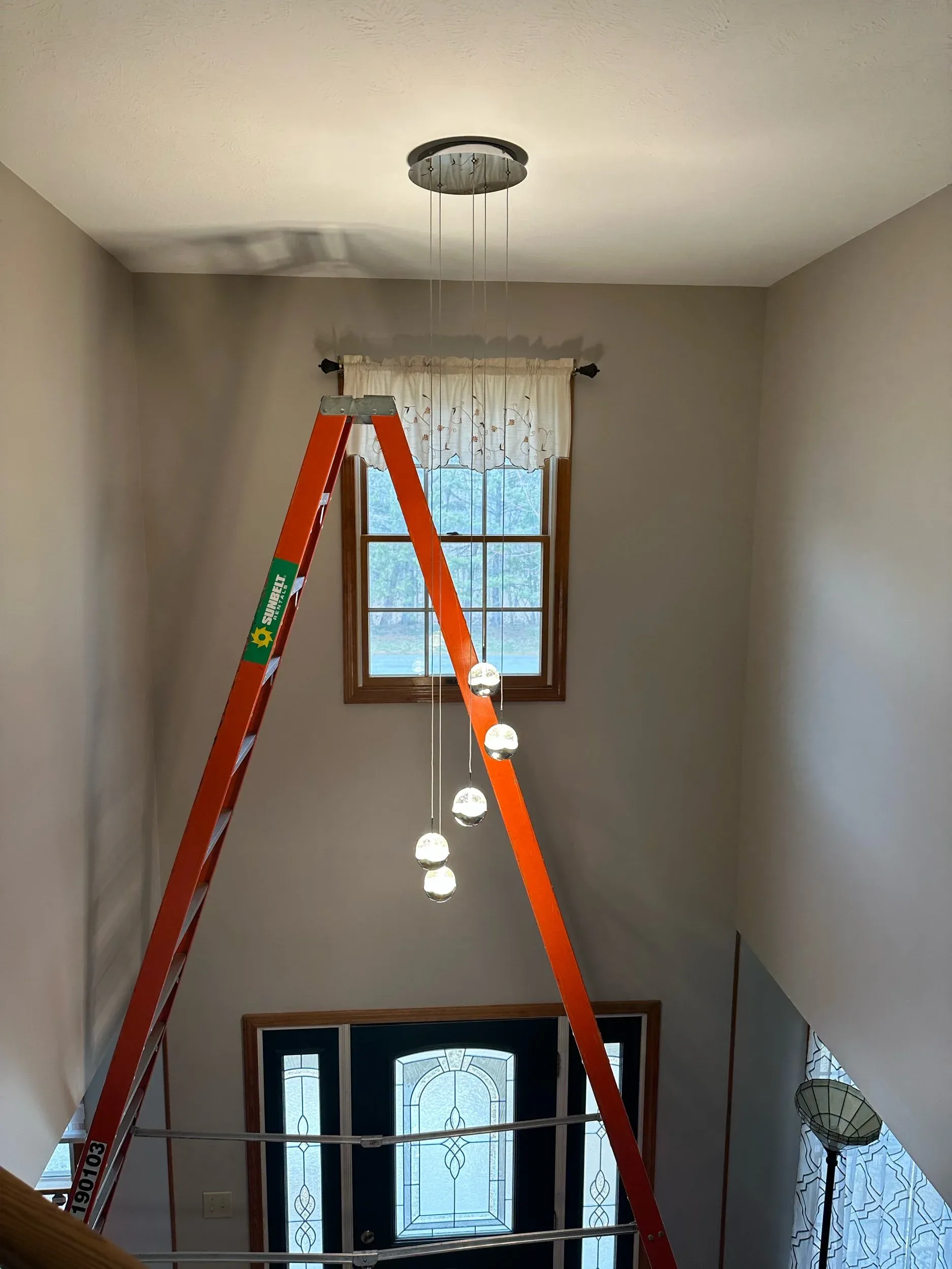 Orb Pendant Cluster Chandelier Two Story Foyer Install