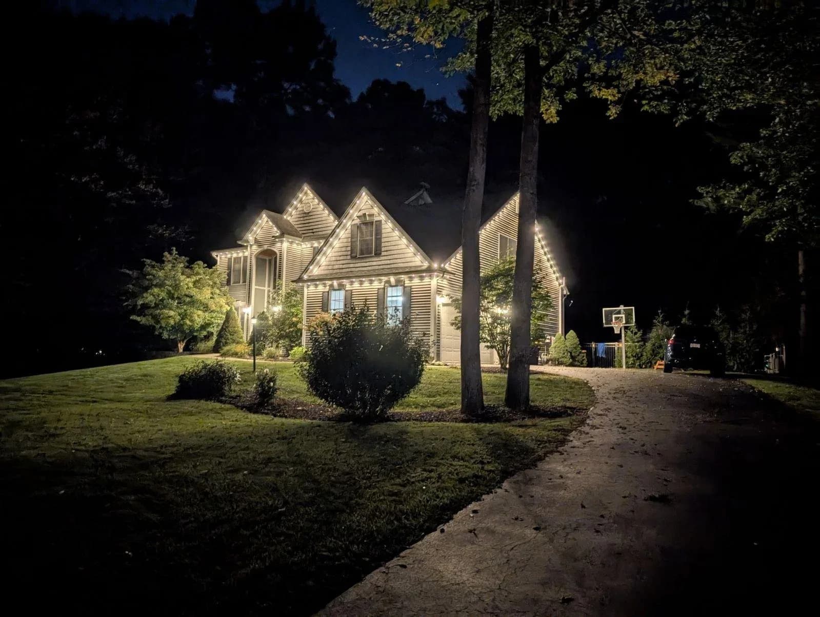 Permanent Outdoor LED Roofline Lighting White House Driveway Basketball Hoop