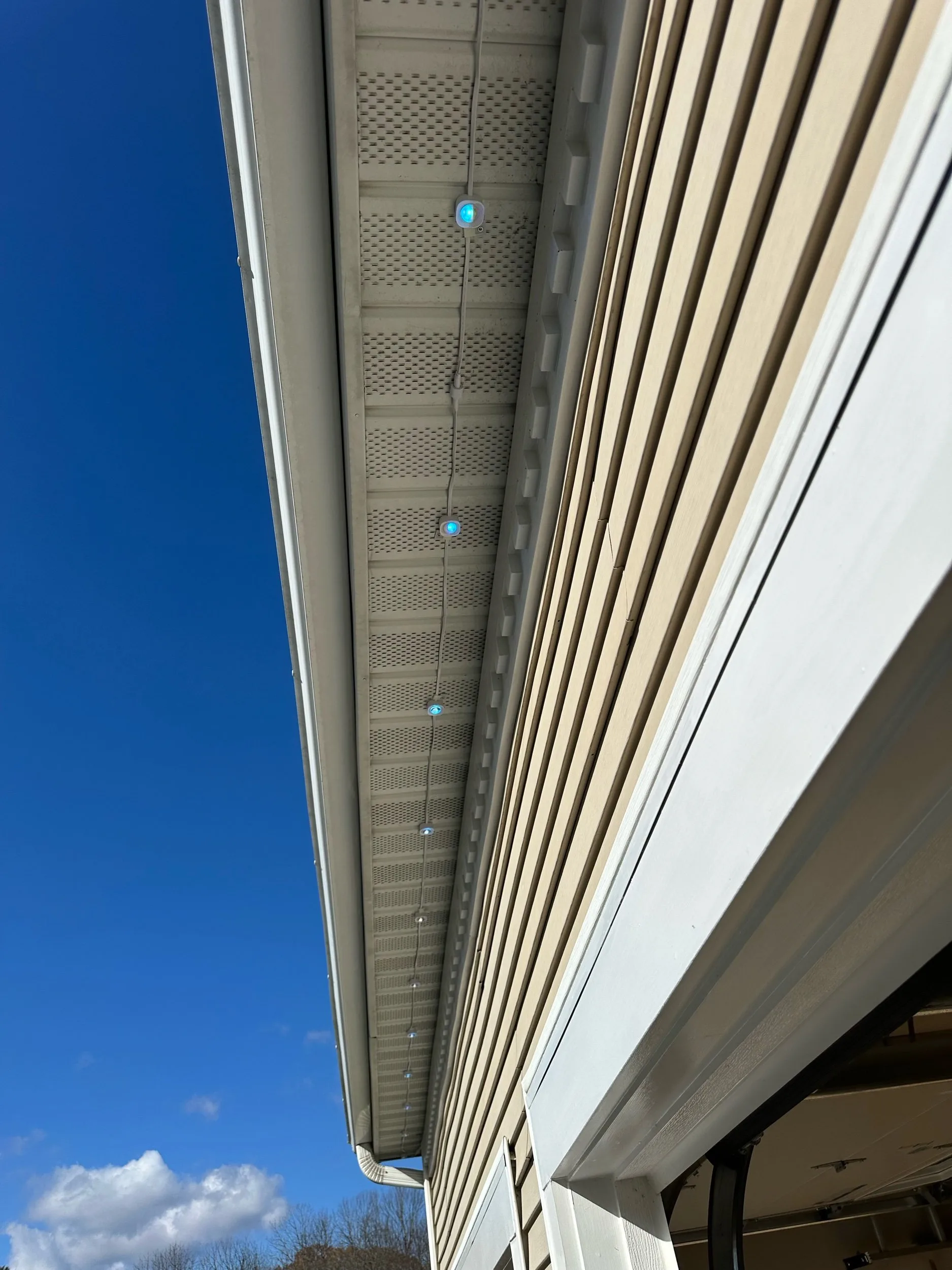 Permanent Soffit Lighting Closeup Blue Dots