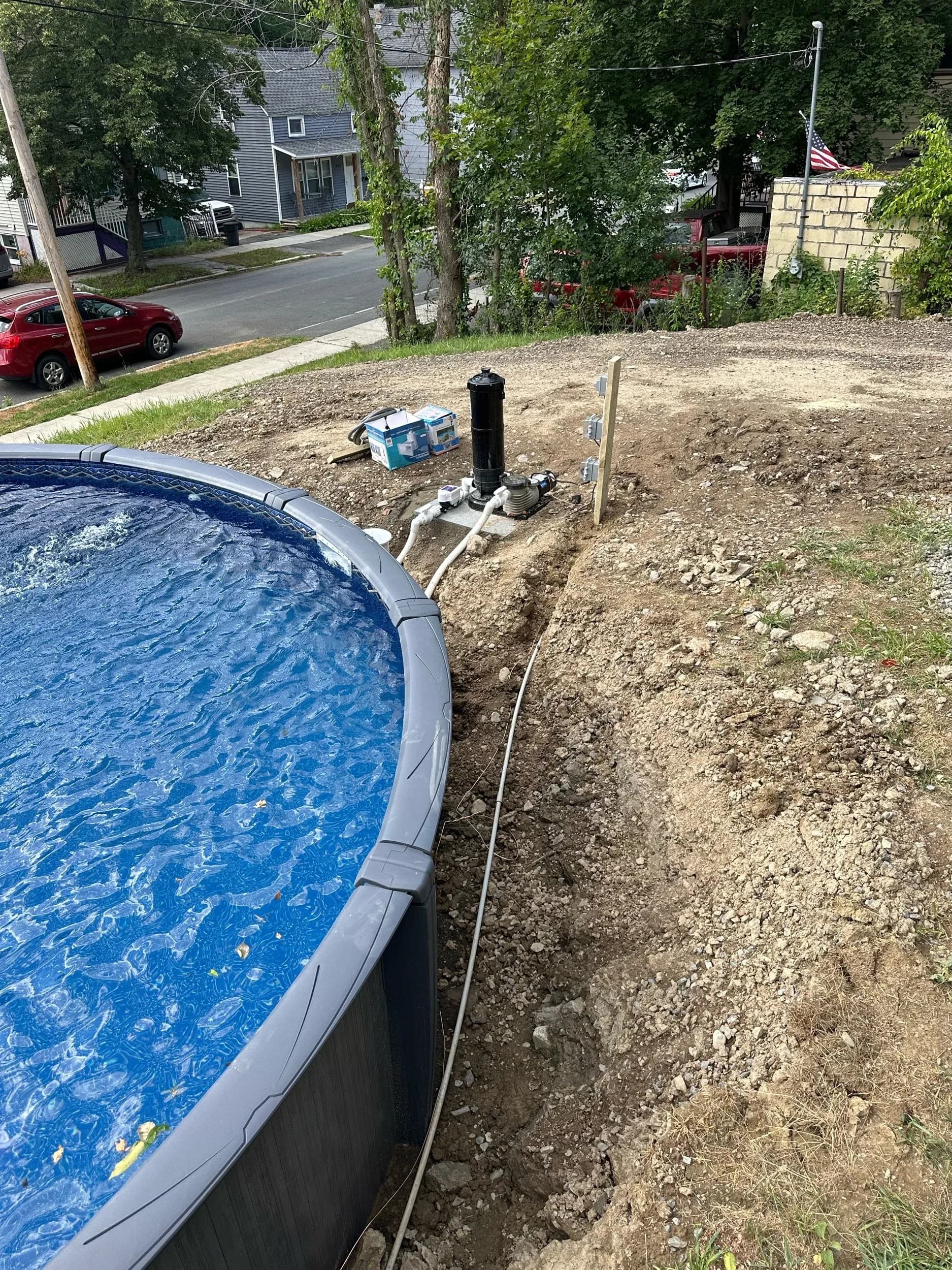 Pool Equipment Pad Wiring Trench Wide View With Street