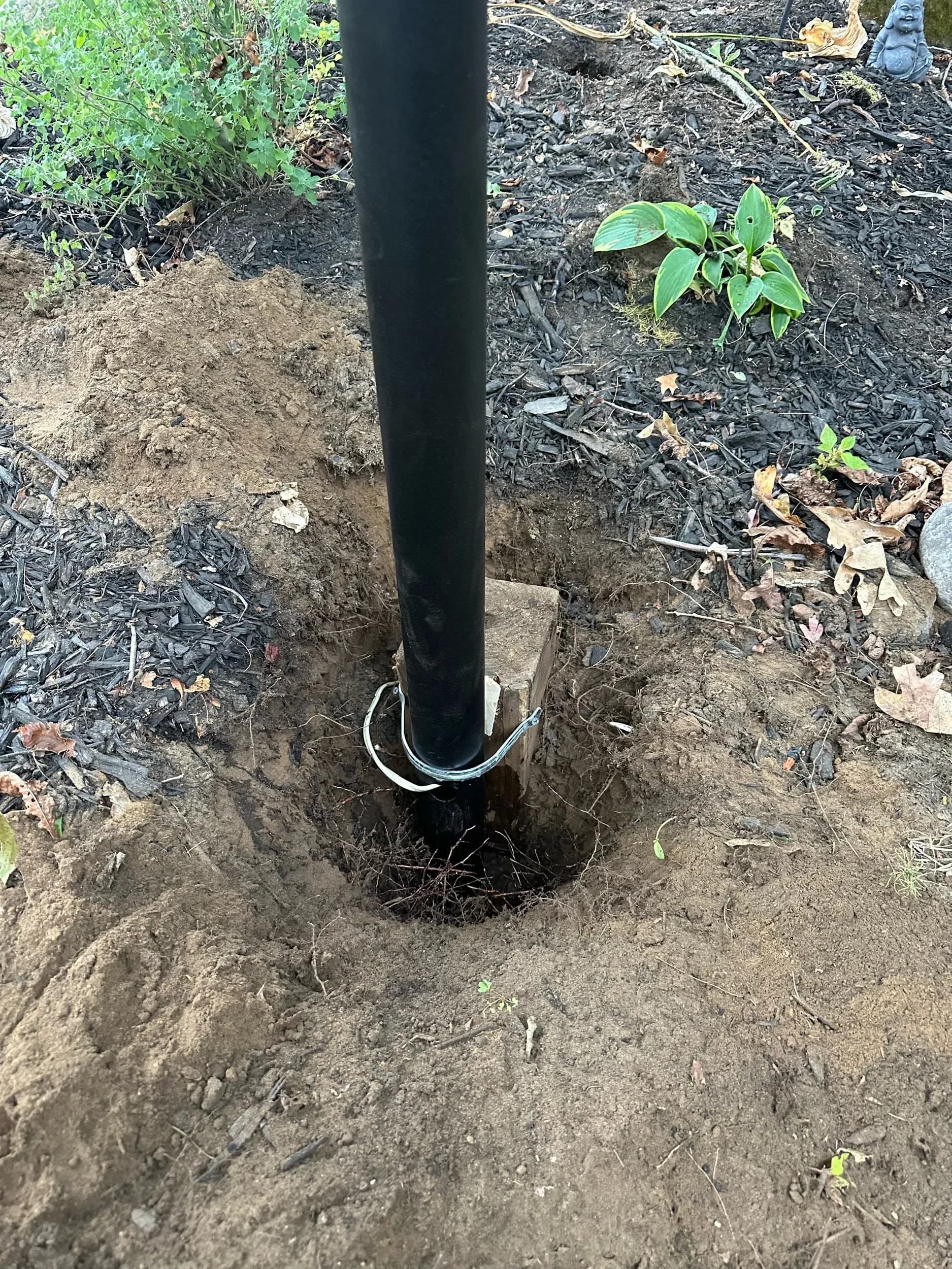 Post Light Base Conduit Wire Connection Closeup