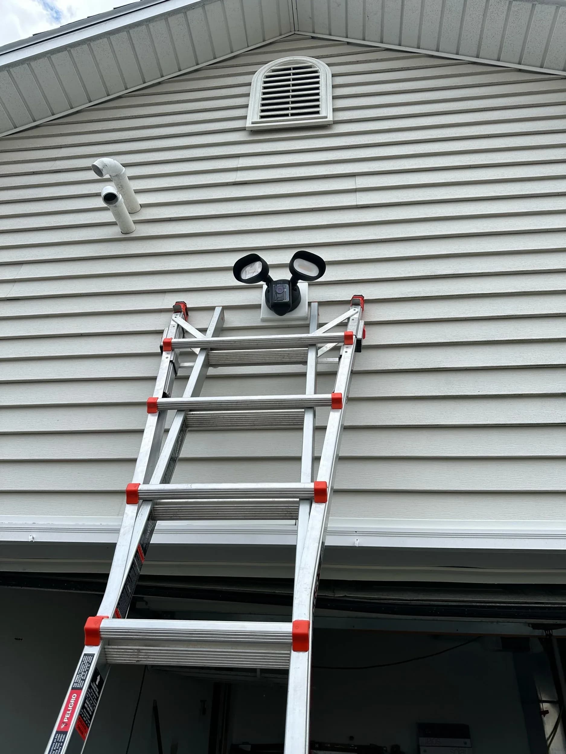 Ring Floodlight Camera Installation Garage Gable Extension Ladder