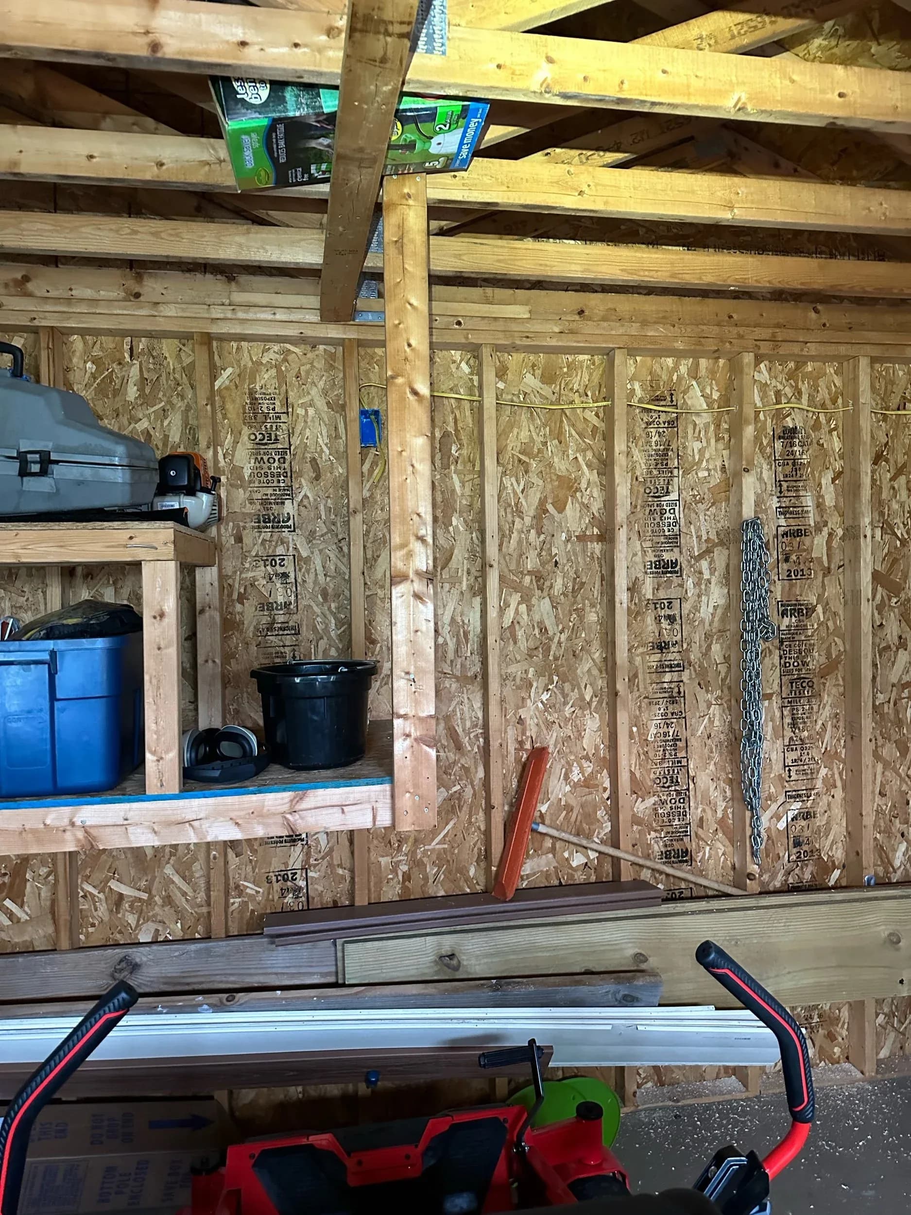 Shed Interior Storage Workbench Electrical Outlet Rough In