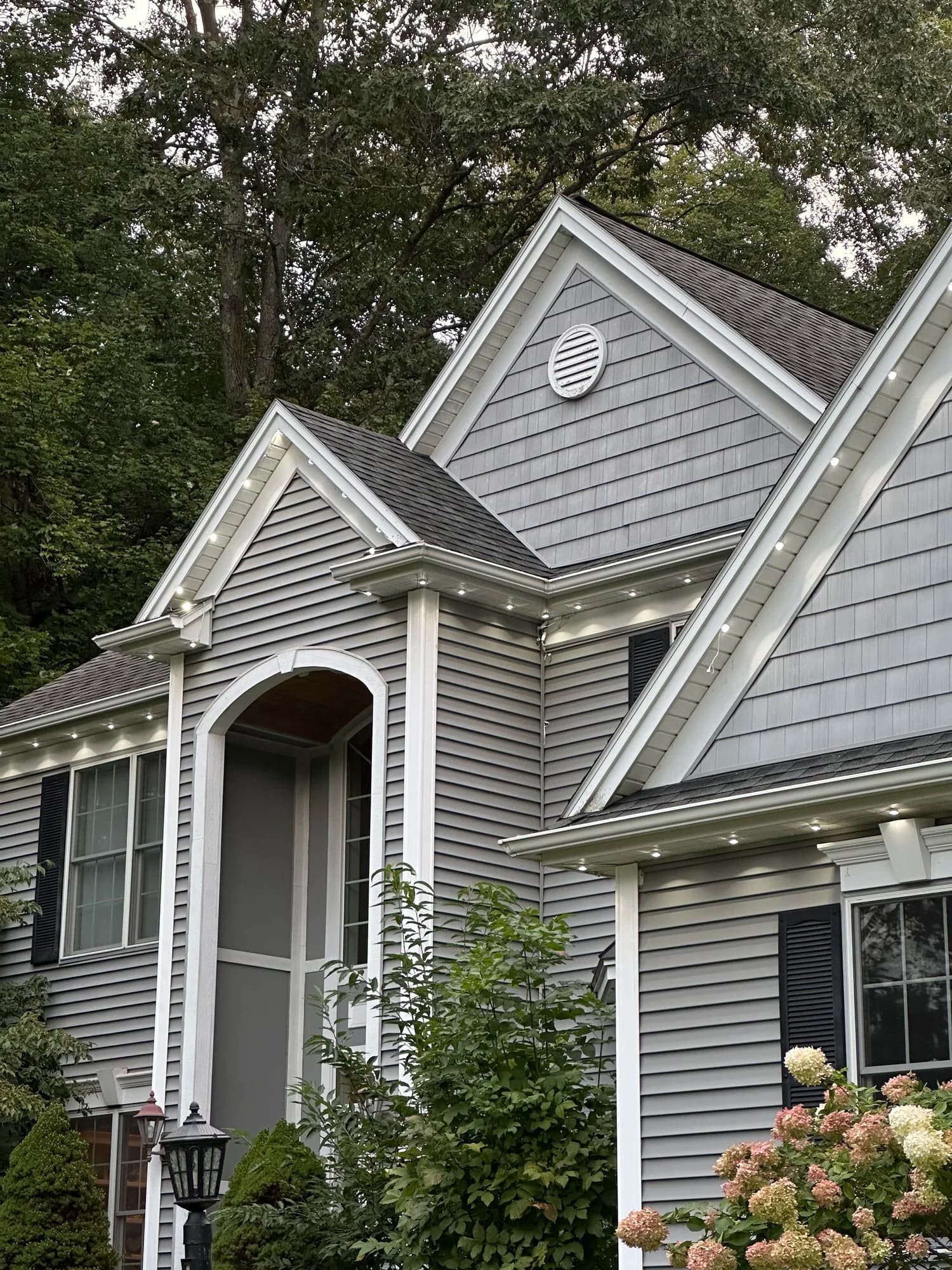 Soffit Gable Accent Lighting Installation Closeup