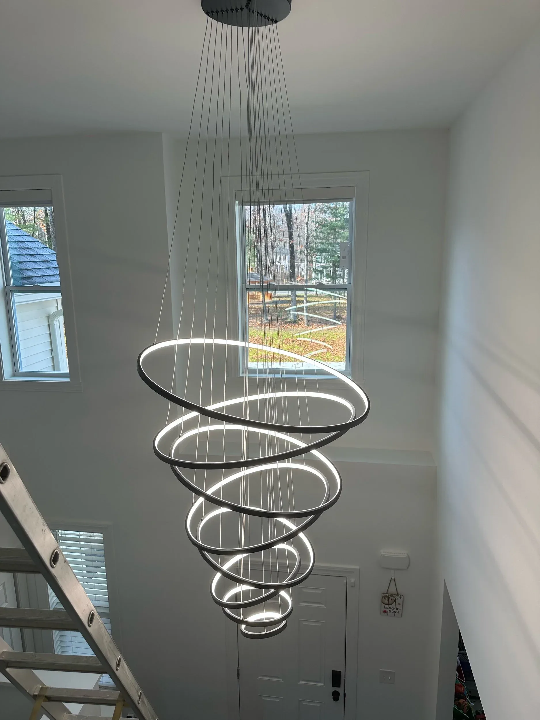 Spiral Chandelier Two Story Foyer Front Door View