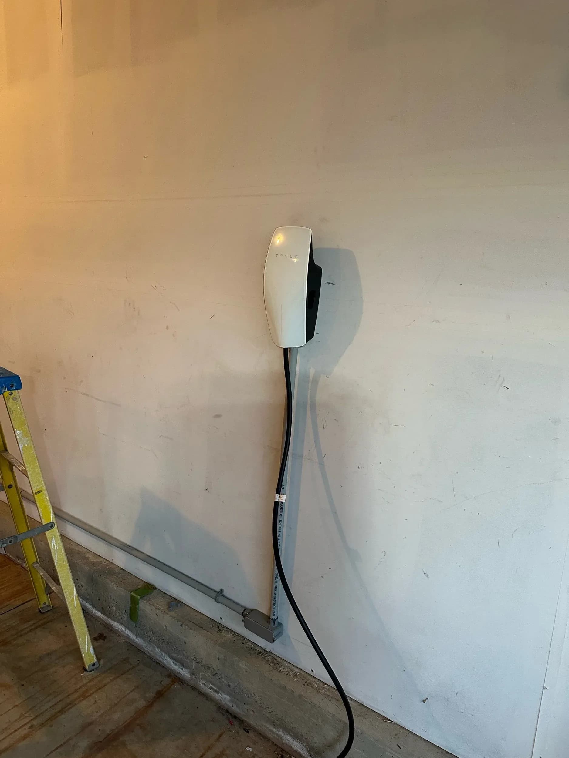 Tesla Wall Connector Garage EV Charger Install Ladder