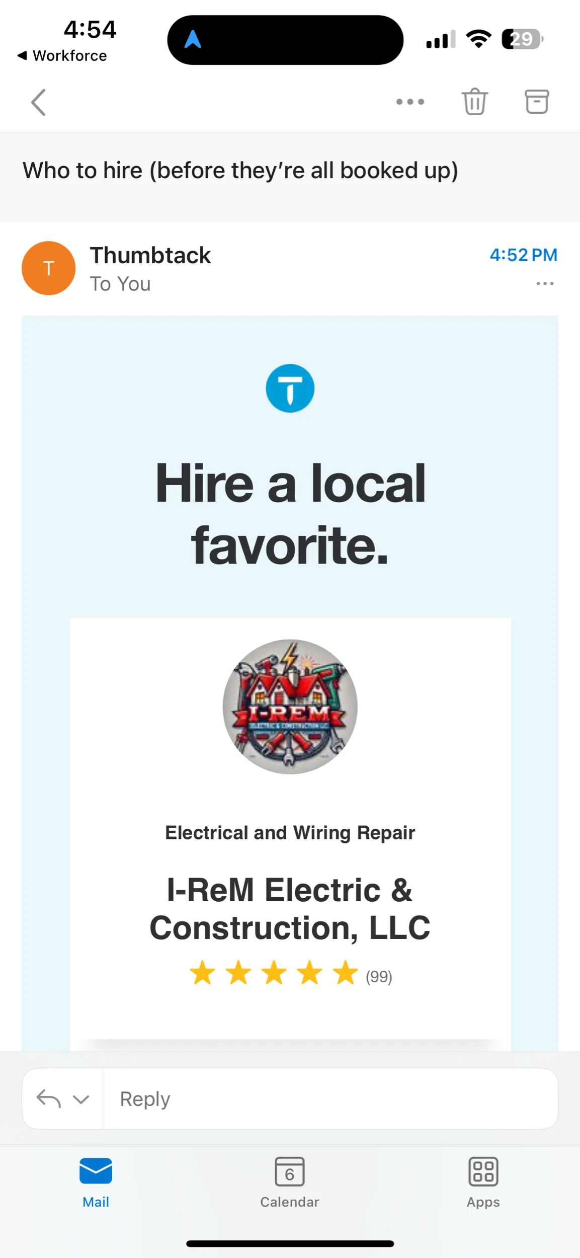 Thumbtack 5 Star Review Screenshot I Rem Electric