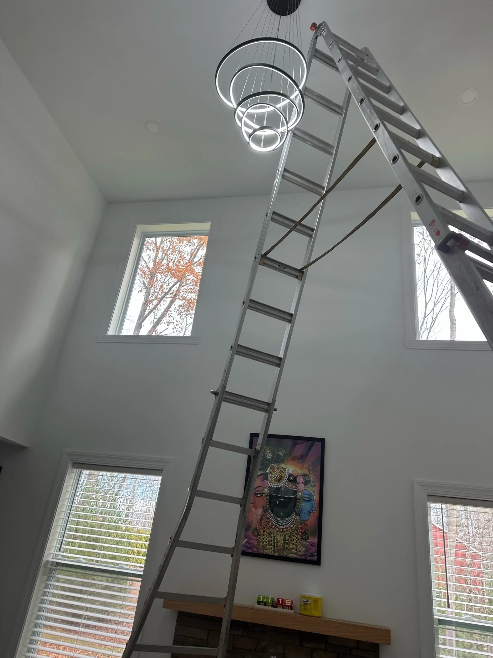 Tiered Ring Chandelier Ladder Full Room View