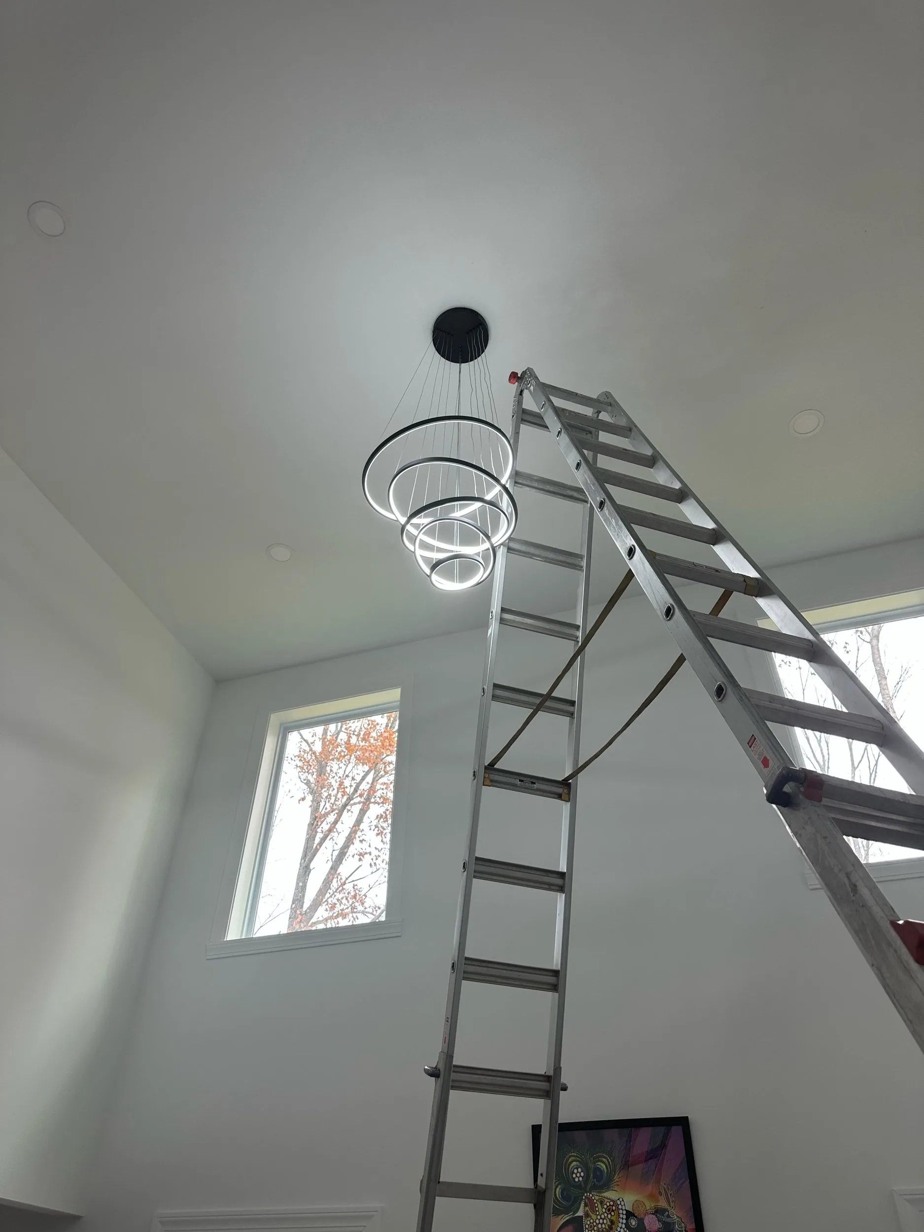 Tiered Ring Pendant Chandelier Family Room Install