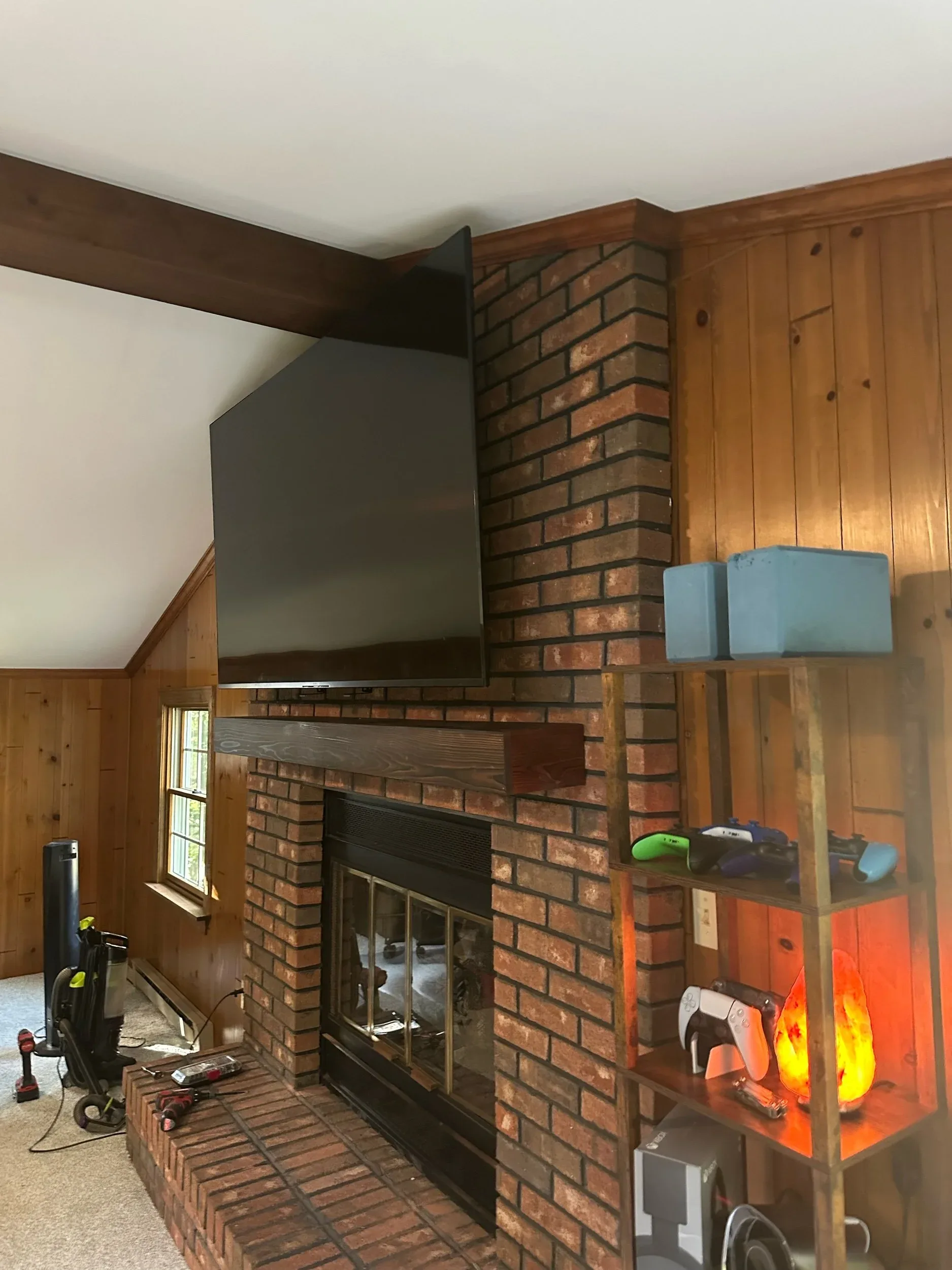 TV Mount Corner Brick Chimney Gaming Shelf