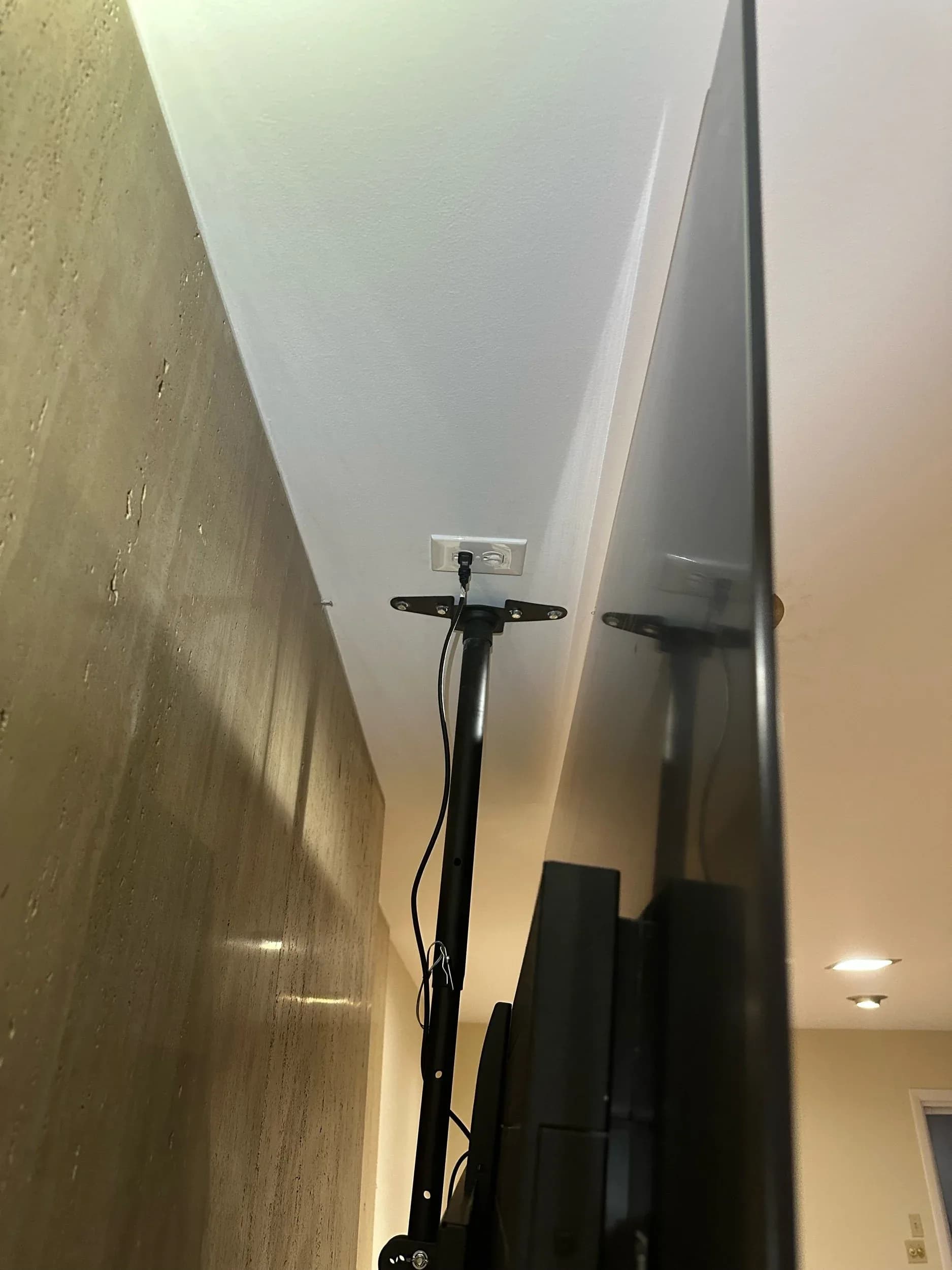 TV Mount Pole Recessed Light Ceiling Corner Closeup