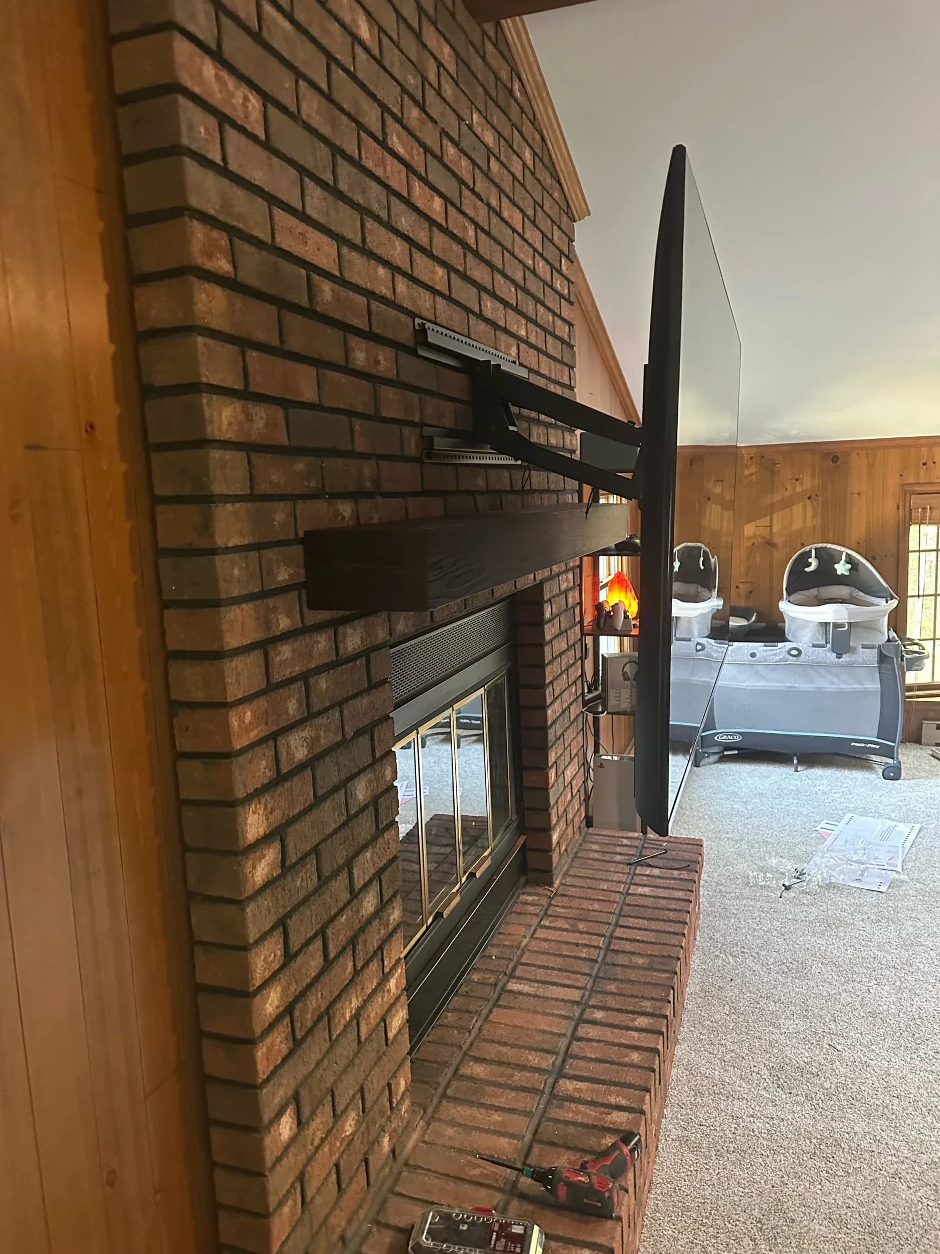 TV Wall Mount Arm Brick Fireplace Twin Bassinets