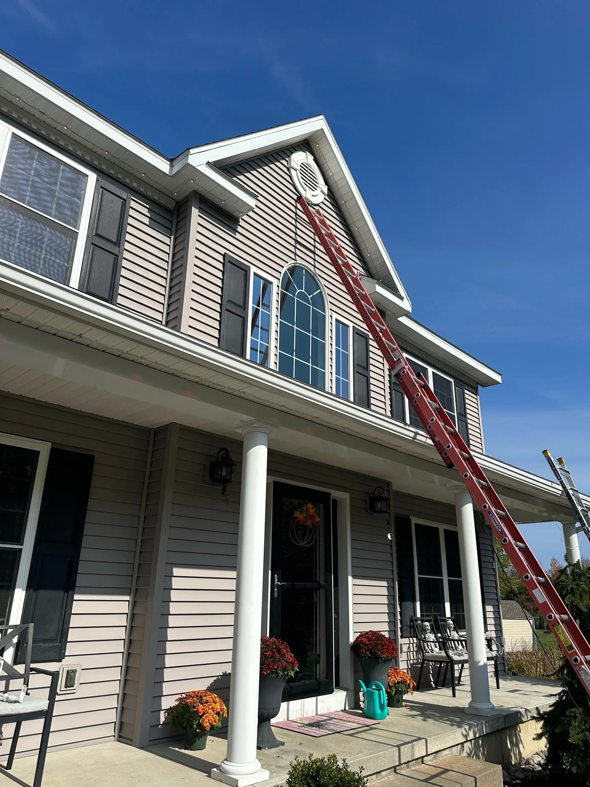 Two Story Colonial Exterior Gable Light Install Front