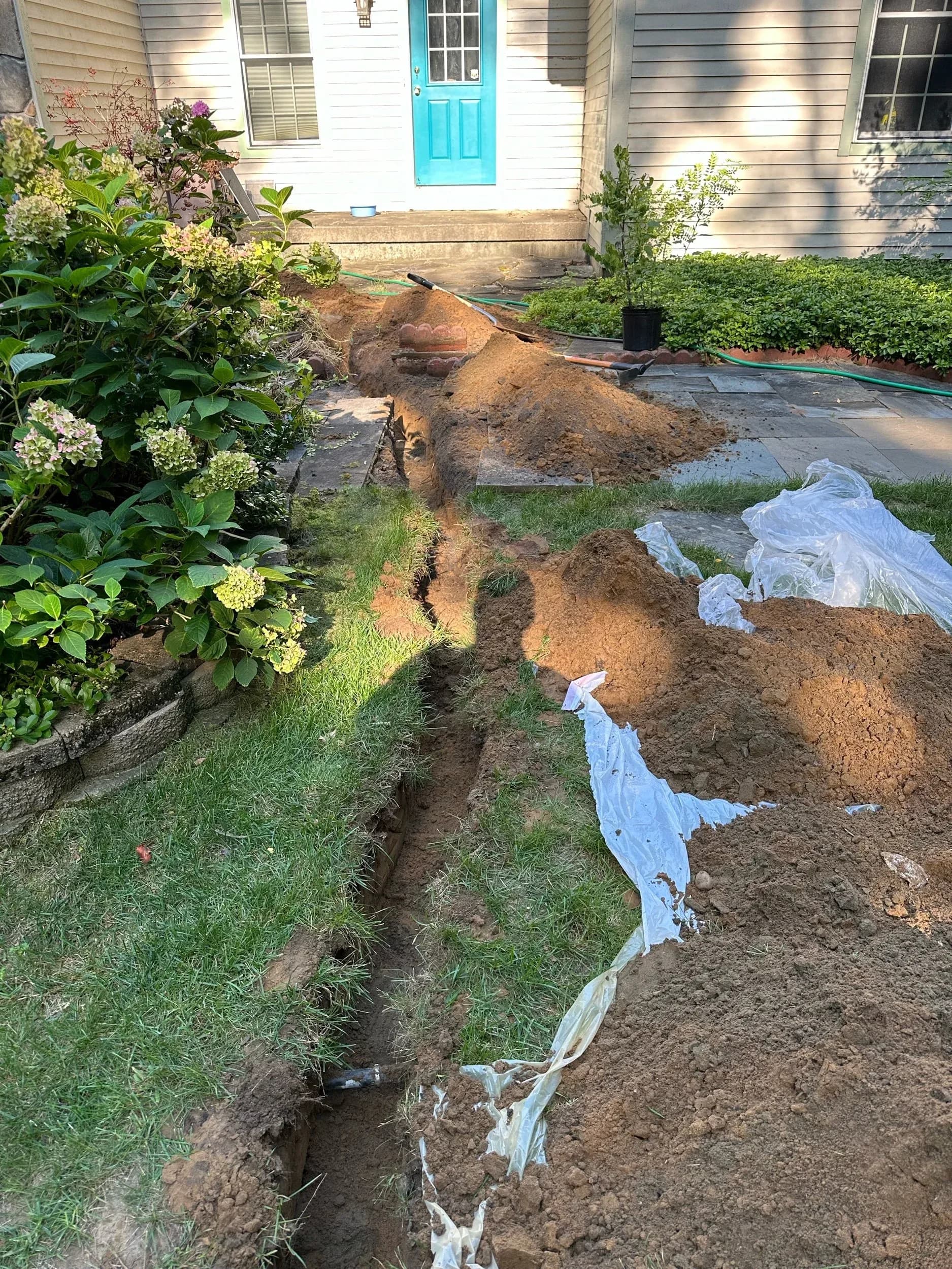 Underground Electrical Wiring Trench Front Yard Excavation