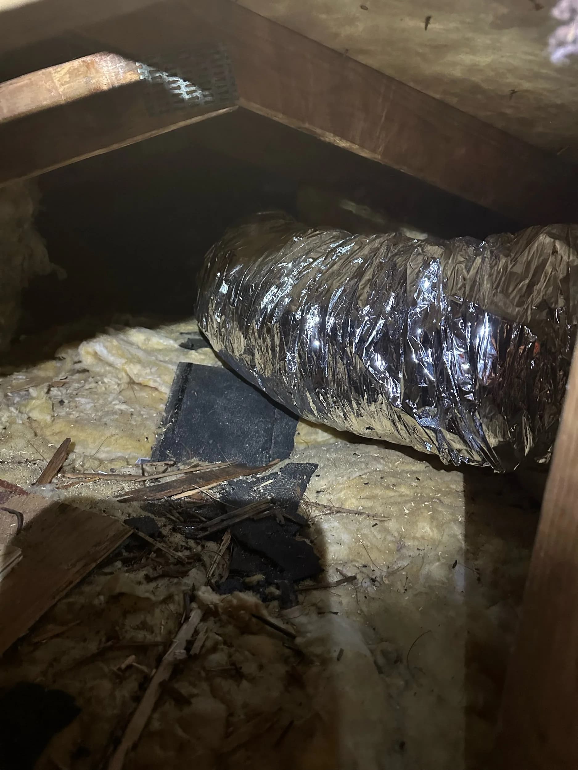 Unfinished Attic Flex Duct Roof Vent Run