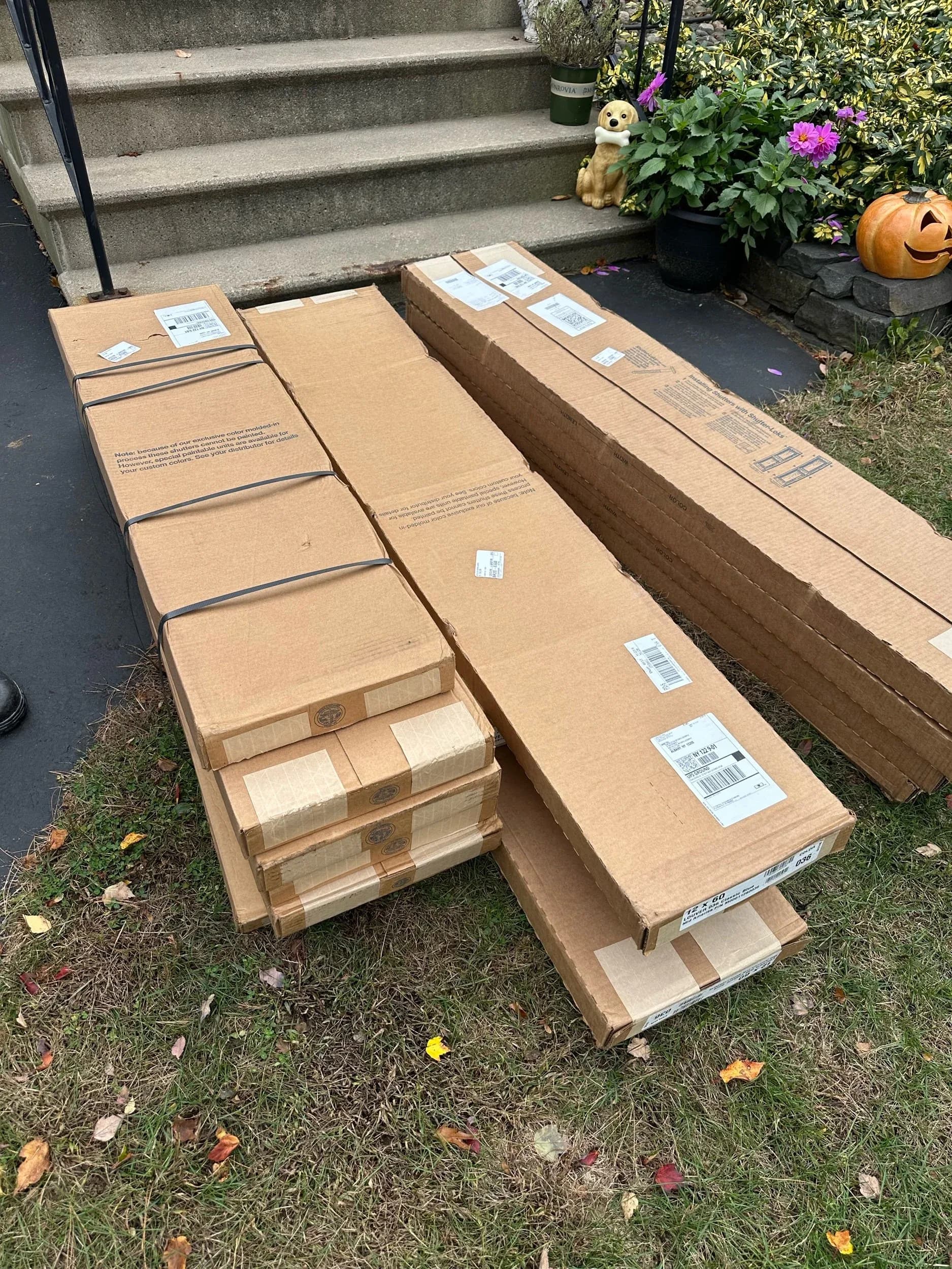 Vinyl Shutters Delivery Boxes Front Porch Steps