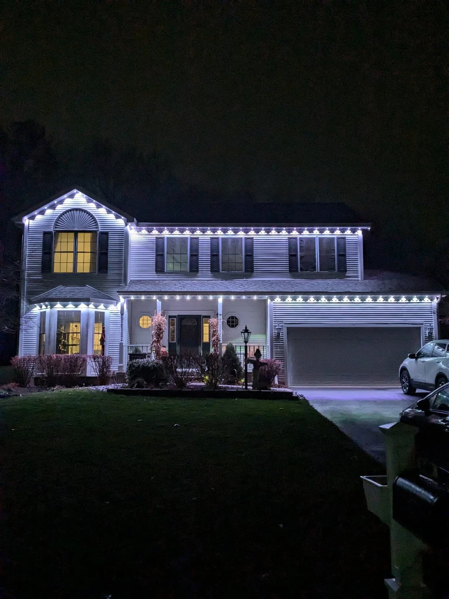 Warm White Permanent Accent Lighting Colonial Home Dusk Wide