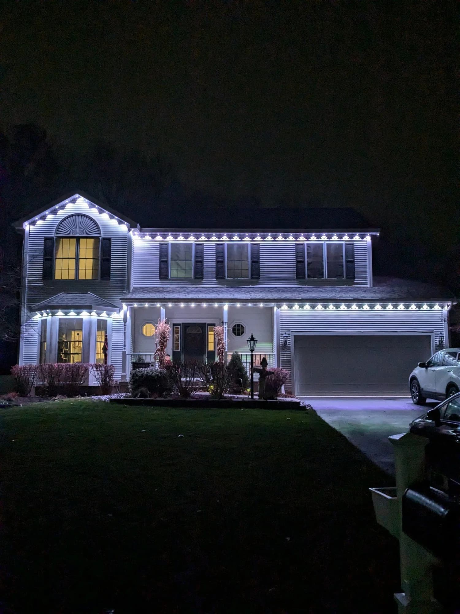 Warm White Permanent Accent Lighting Colonial Home Dusk