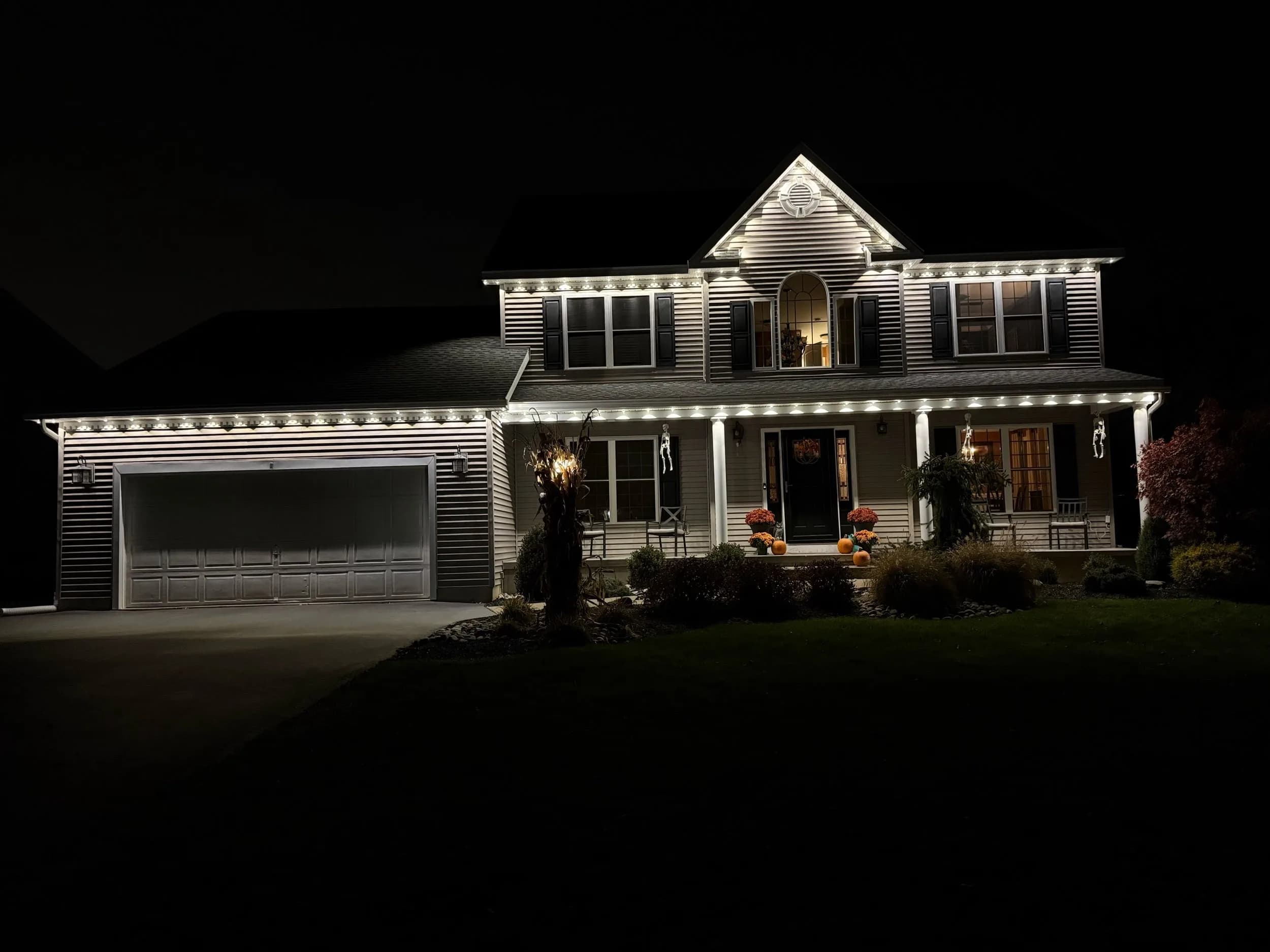 Warm White Permanent Architectural Lighting Two Story Home