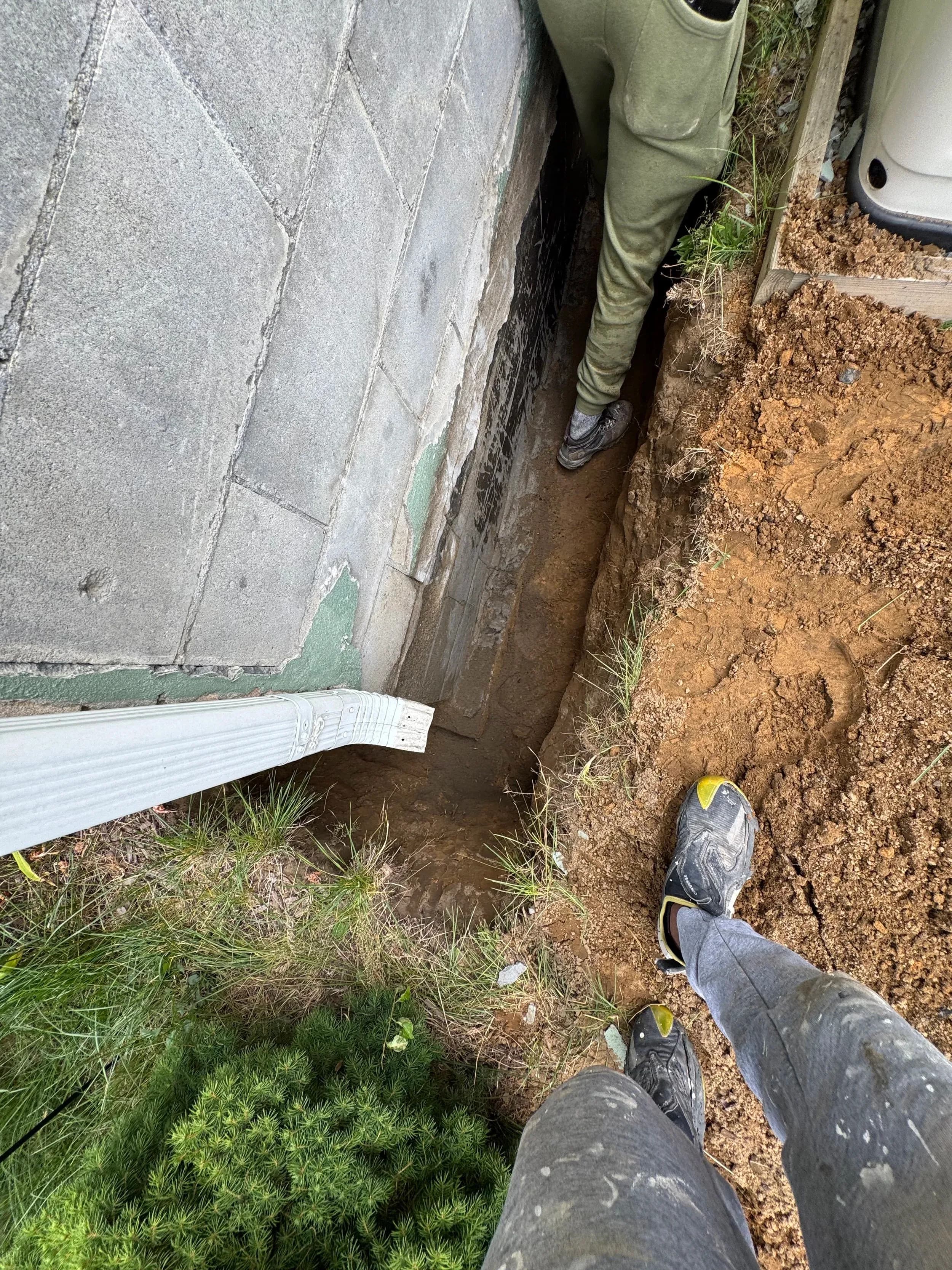 Workers Foundation Excavation Trench Overhead View