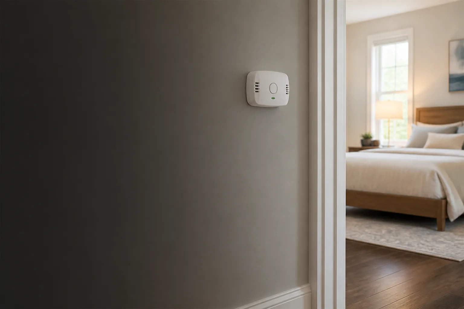 Carbon monoxide detector installed in a modern home interior